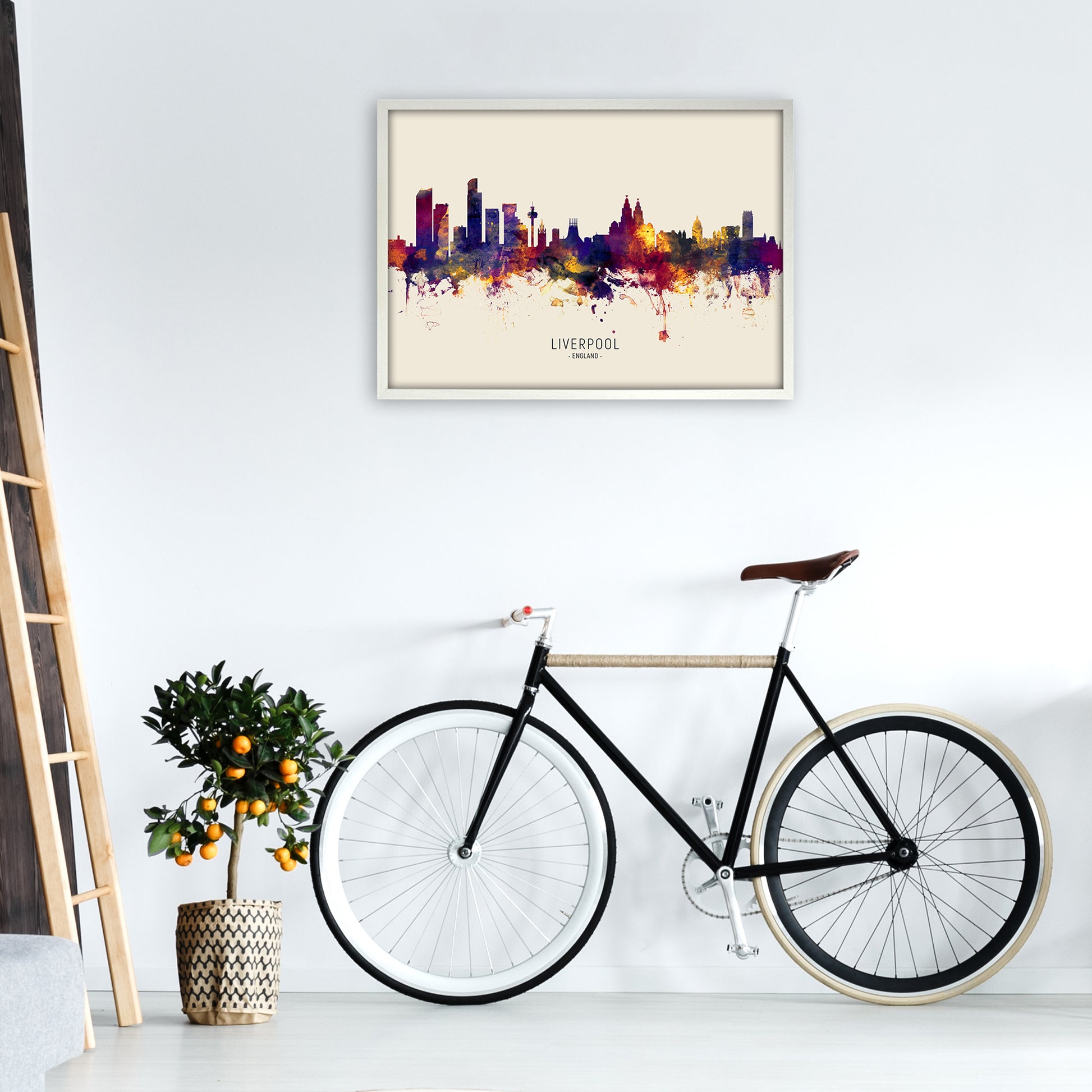 Liverpool England Skyline Autumn City Name Art Print by Michael Tompsett A1 Oak Frame