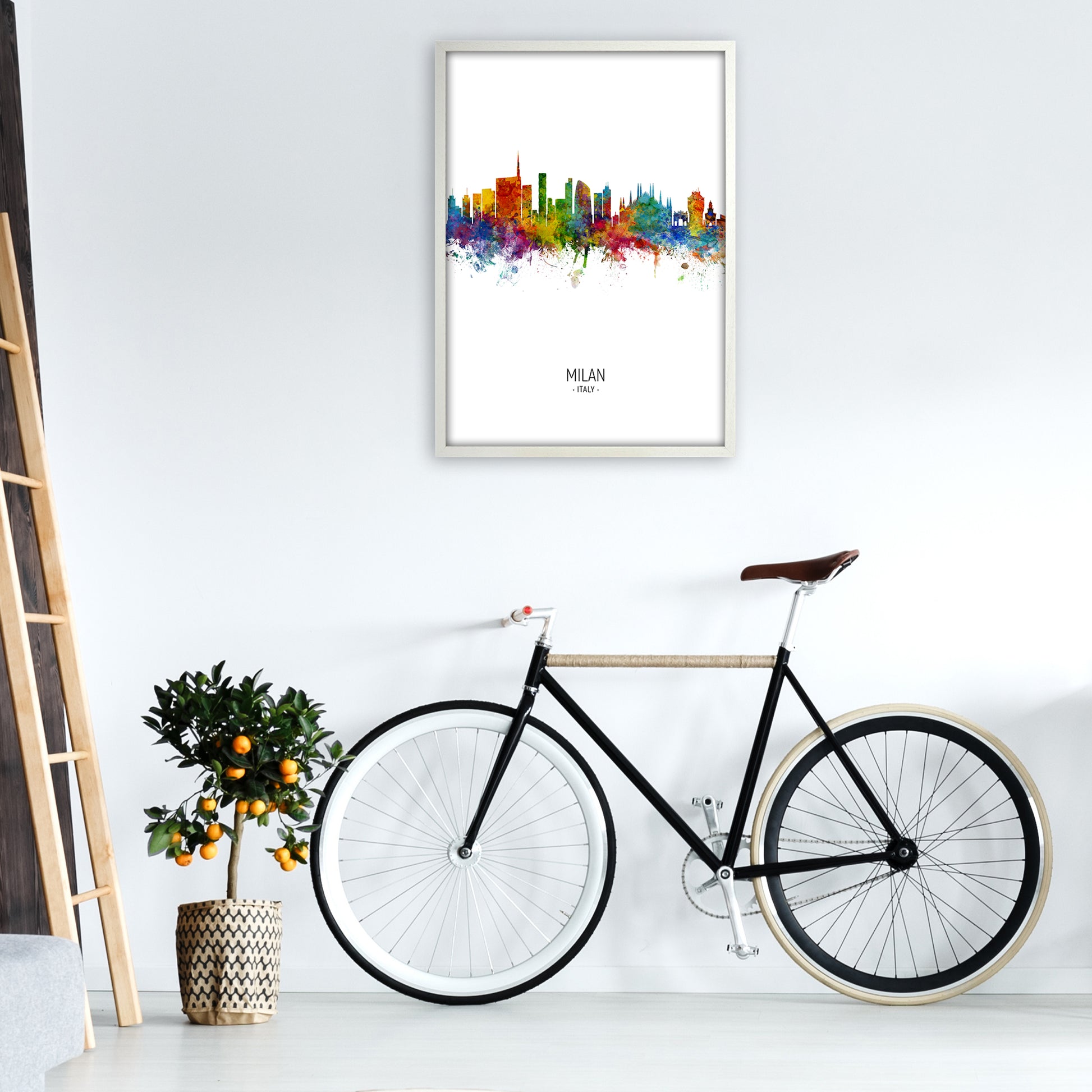 Milan Italy Skyline Portrait Art Print by Michael Tompsett A1 Oak Frame