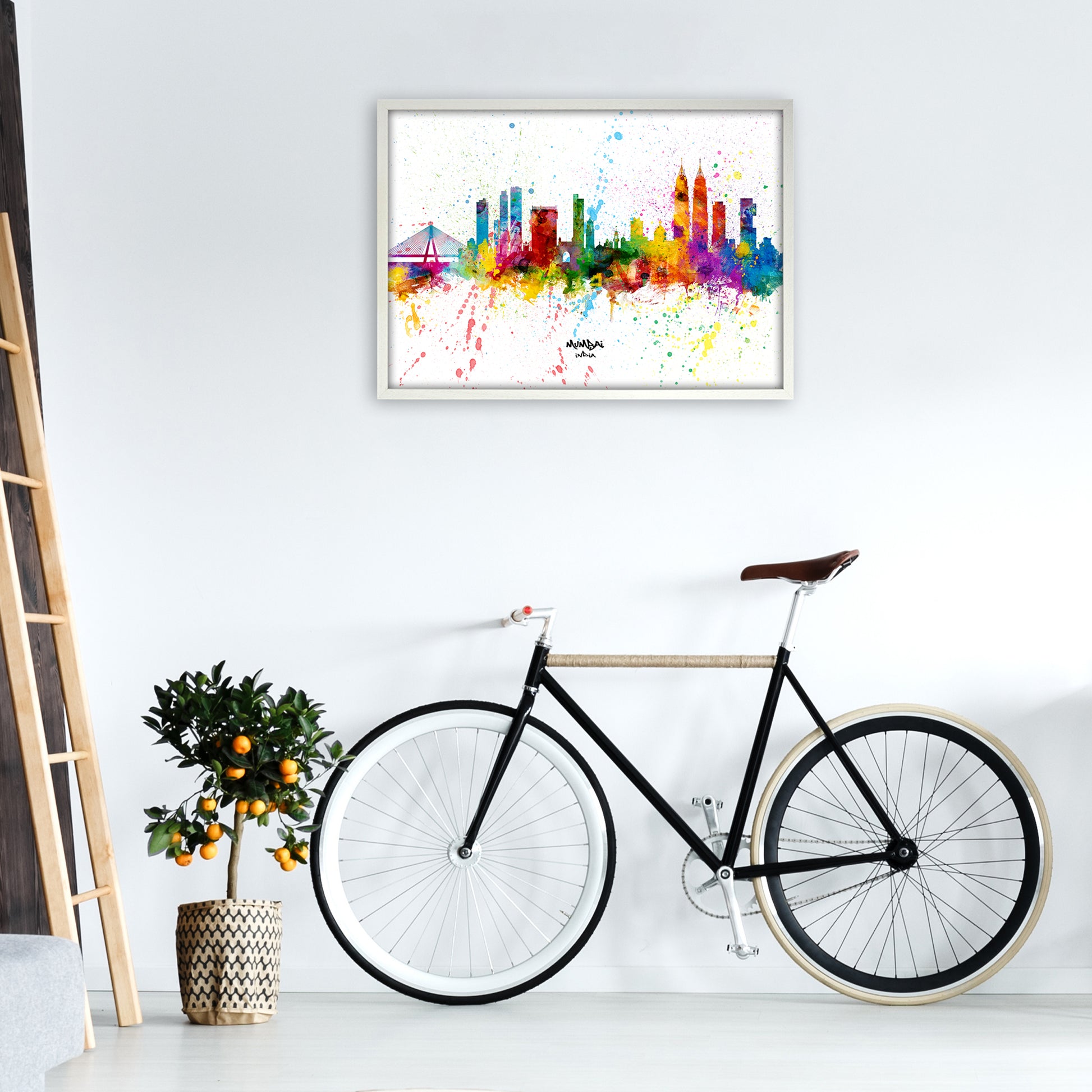 Mumbai India Skyline Splash Art Print by Michael Tompsett A1 Oak Frame