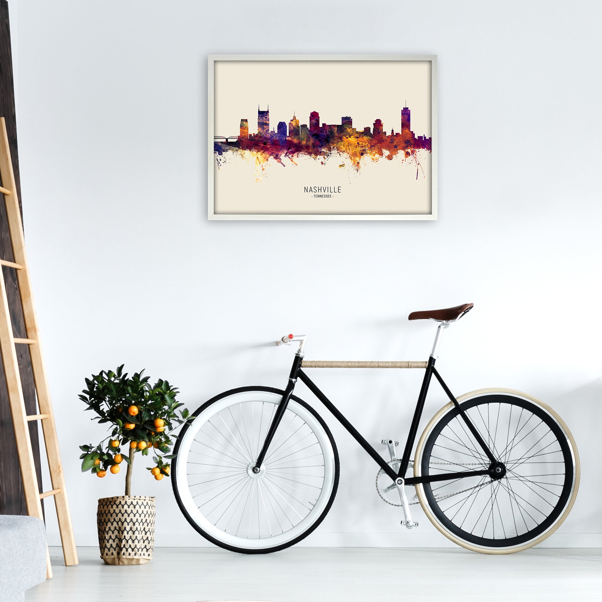 Nashville Tennessee Skyline Autumn City Name Art Print by Michael Tompsett A1 Oak Frame