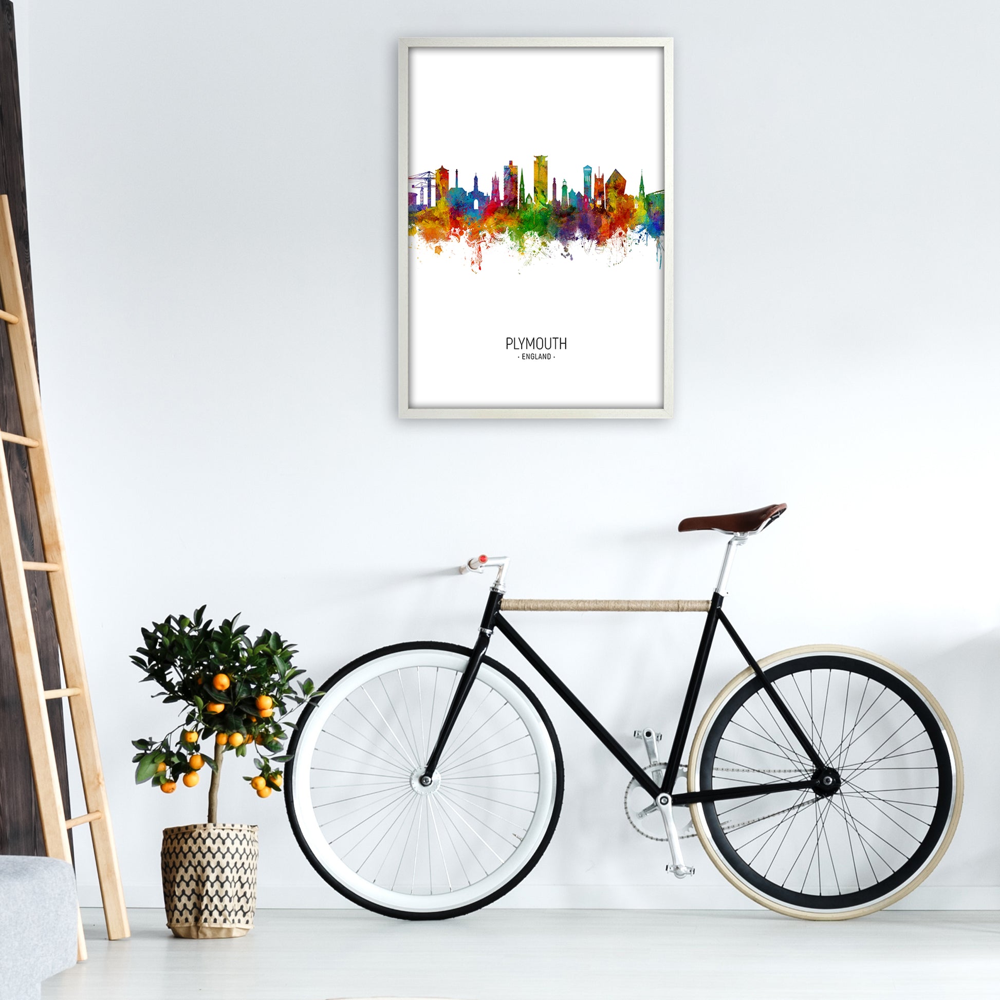 Plymouth England Skyline Portrait Art Print by Michael Tompsett A1 Oak Frame