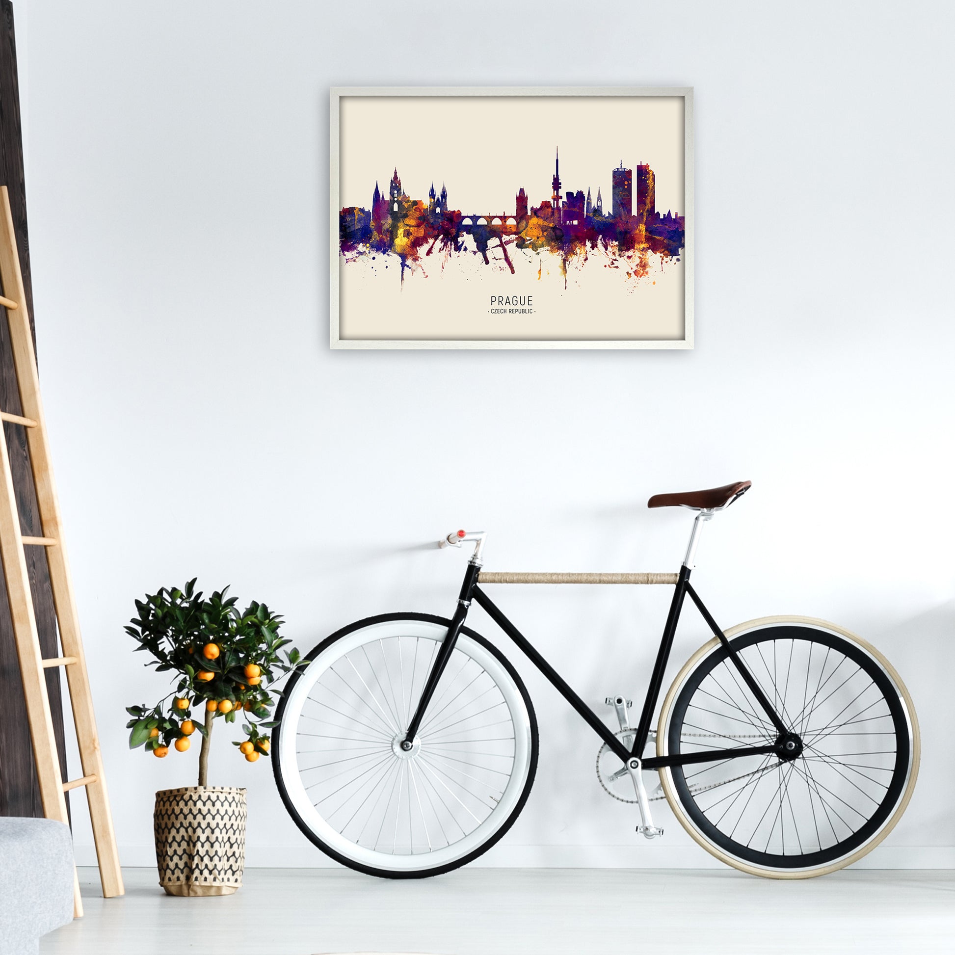 Prague Czech Republic Skyline Autumn City Name Art Print by Michael Tompsett A1 Oak Frame