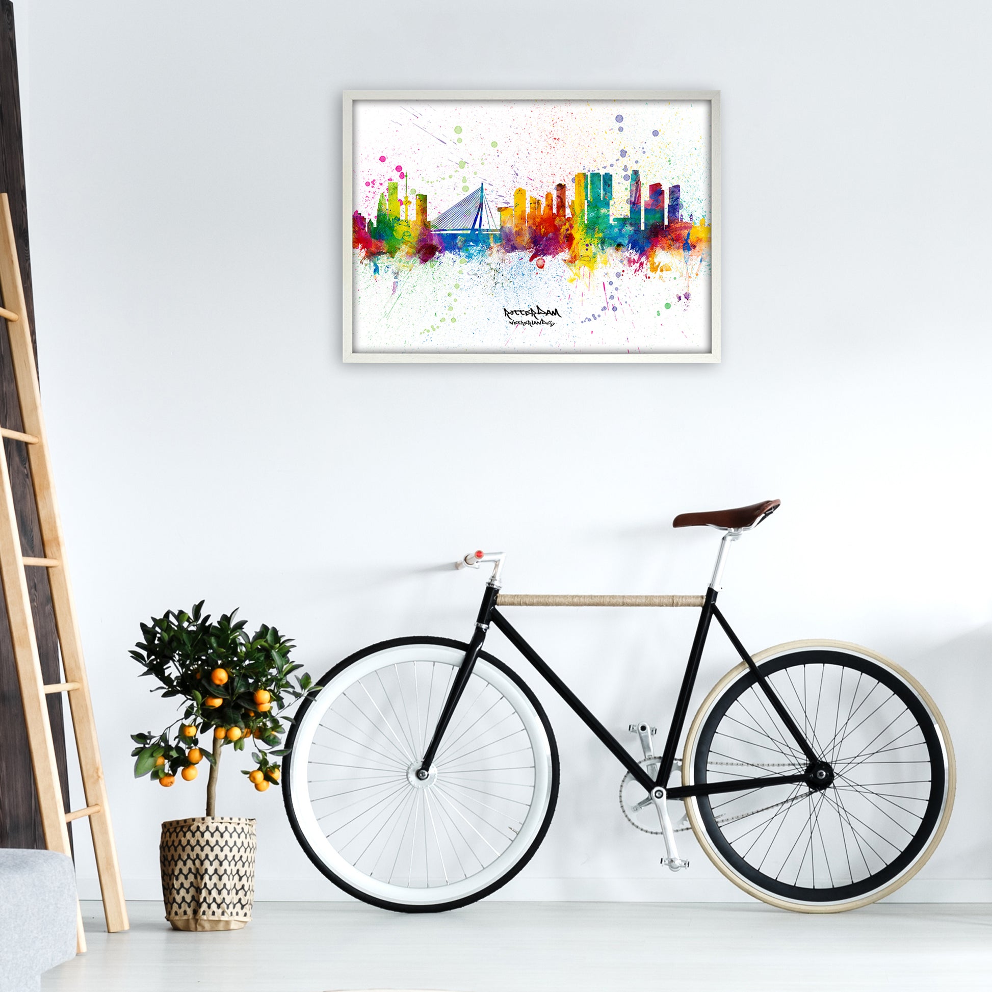 Rotterdam Netherlands Skyline Splash Art Print by Michael Tompsett A1 Oak Frame