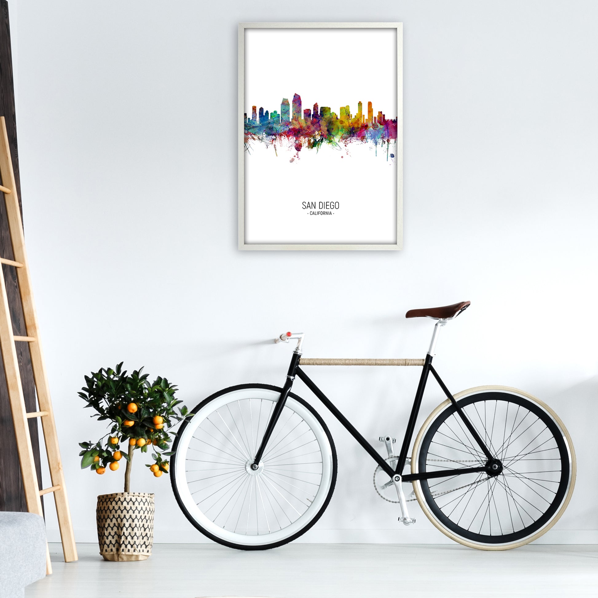 San Diego California Skyline Portrait Art Print by Michael Tompsett A1 Oak Frame