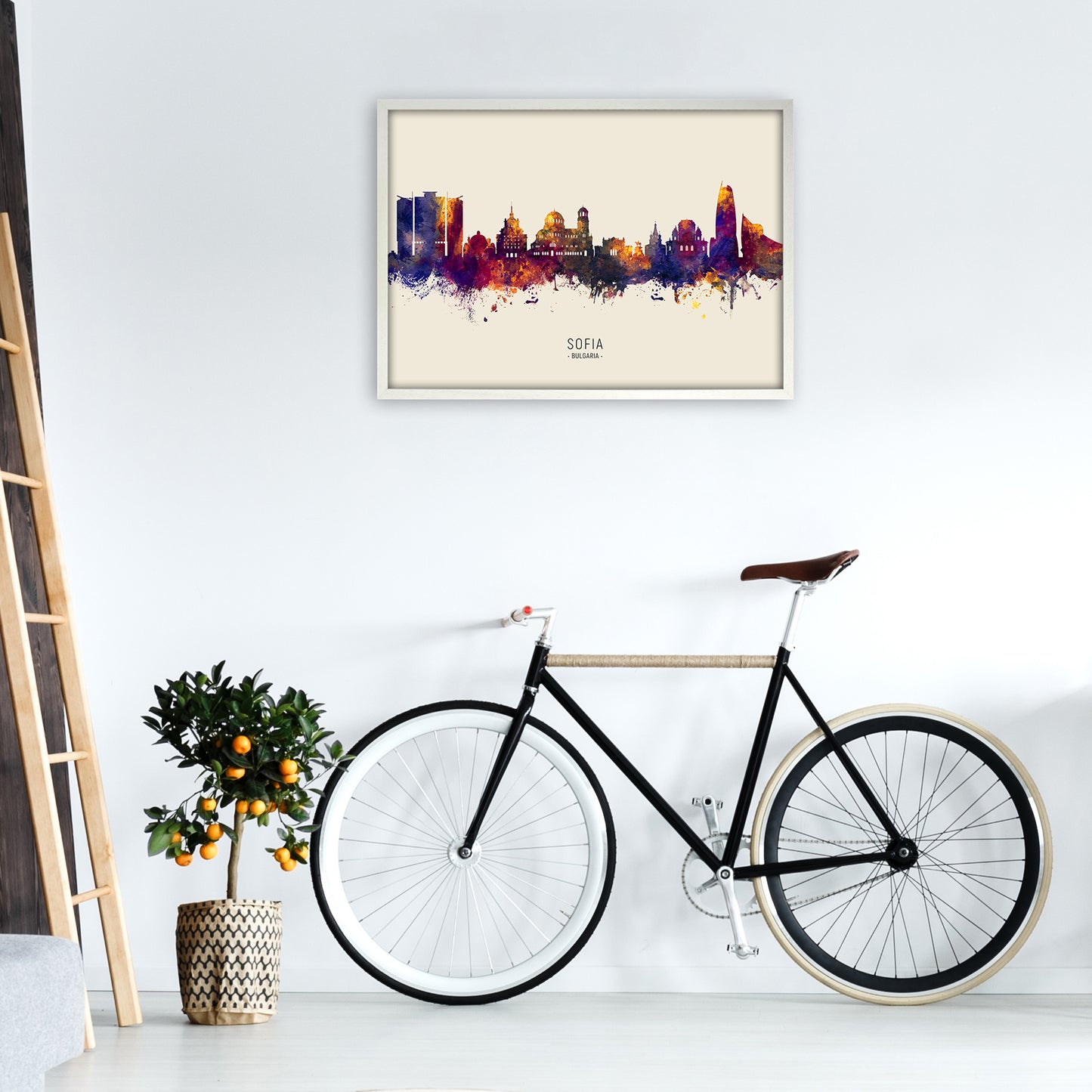 Sofia Bulgaria Skyline Autumn City Name Art Print by Michael Tompsett A1 Oak Frame