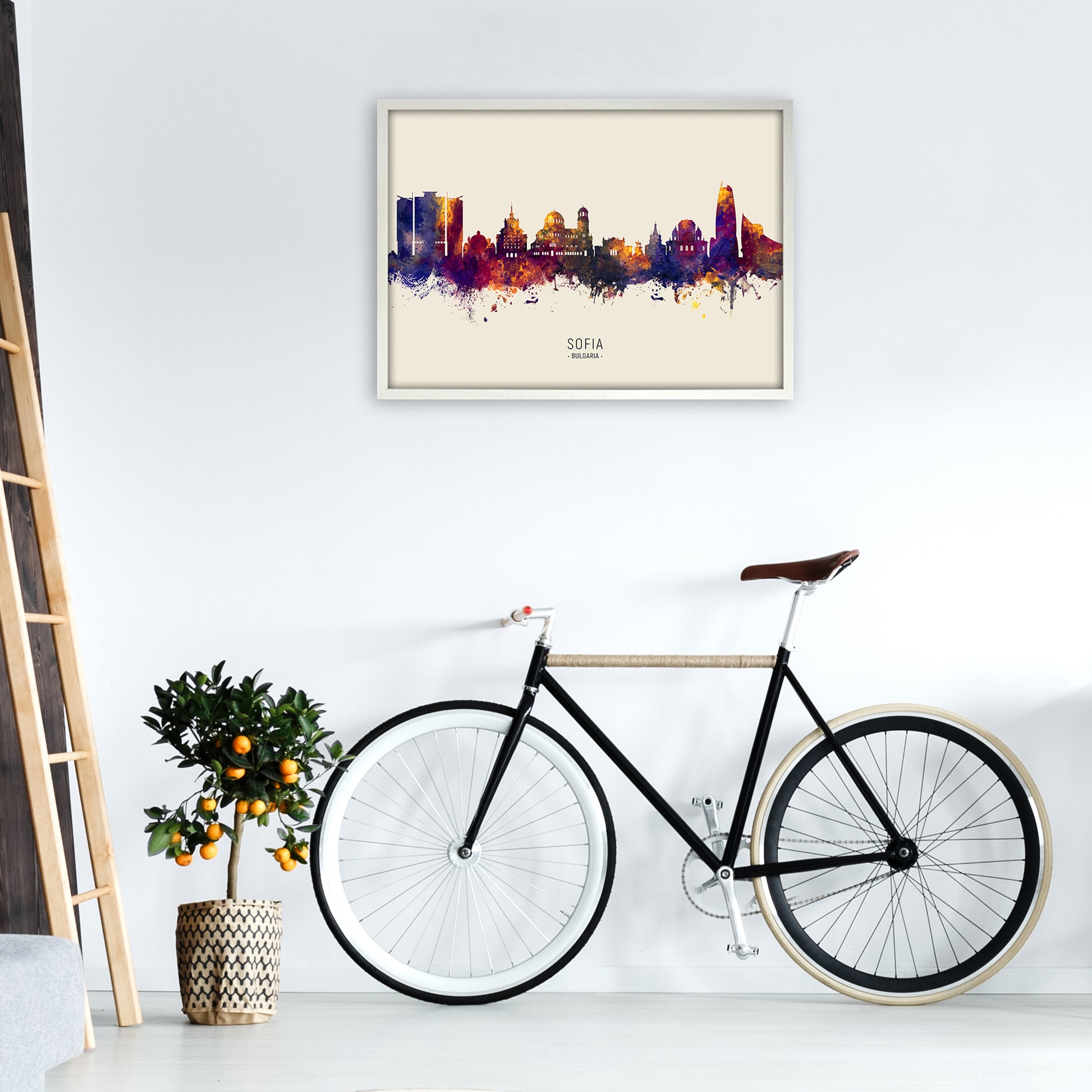 Sofia Bulgaria Skyline Autumn City Name Art Print by Michael Tompsett A1 Oak Frame