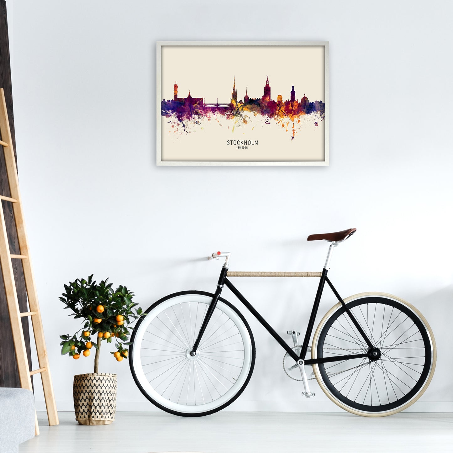 Stockholm Sweden Skyline Autumn City Name Art Print by Michael Tompsett A1 Oak Frame