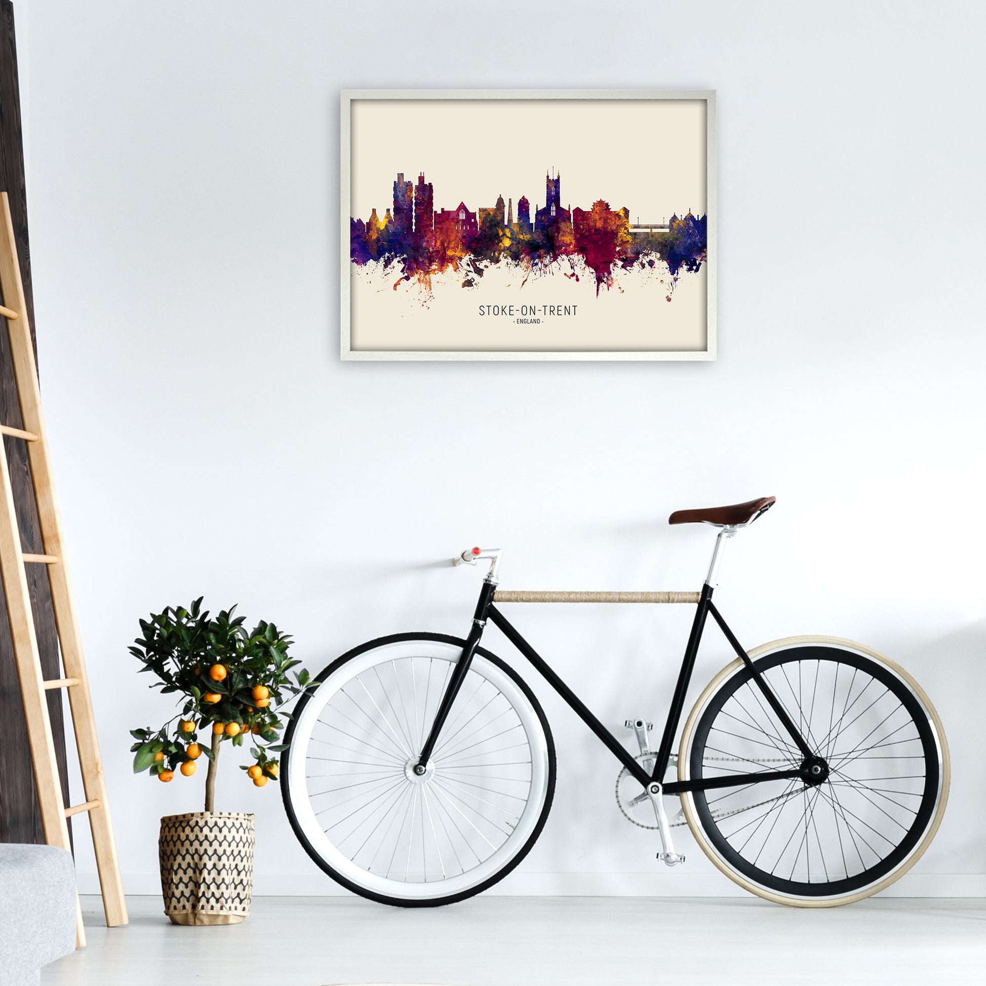 Stoke-On-Trent England Skyline Autumn City Name Art Print by Michael Tompsett A1 Oak Frame