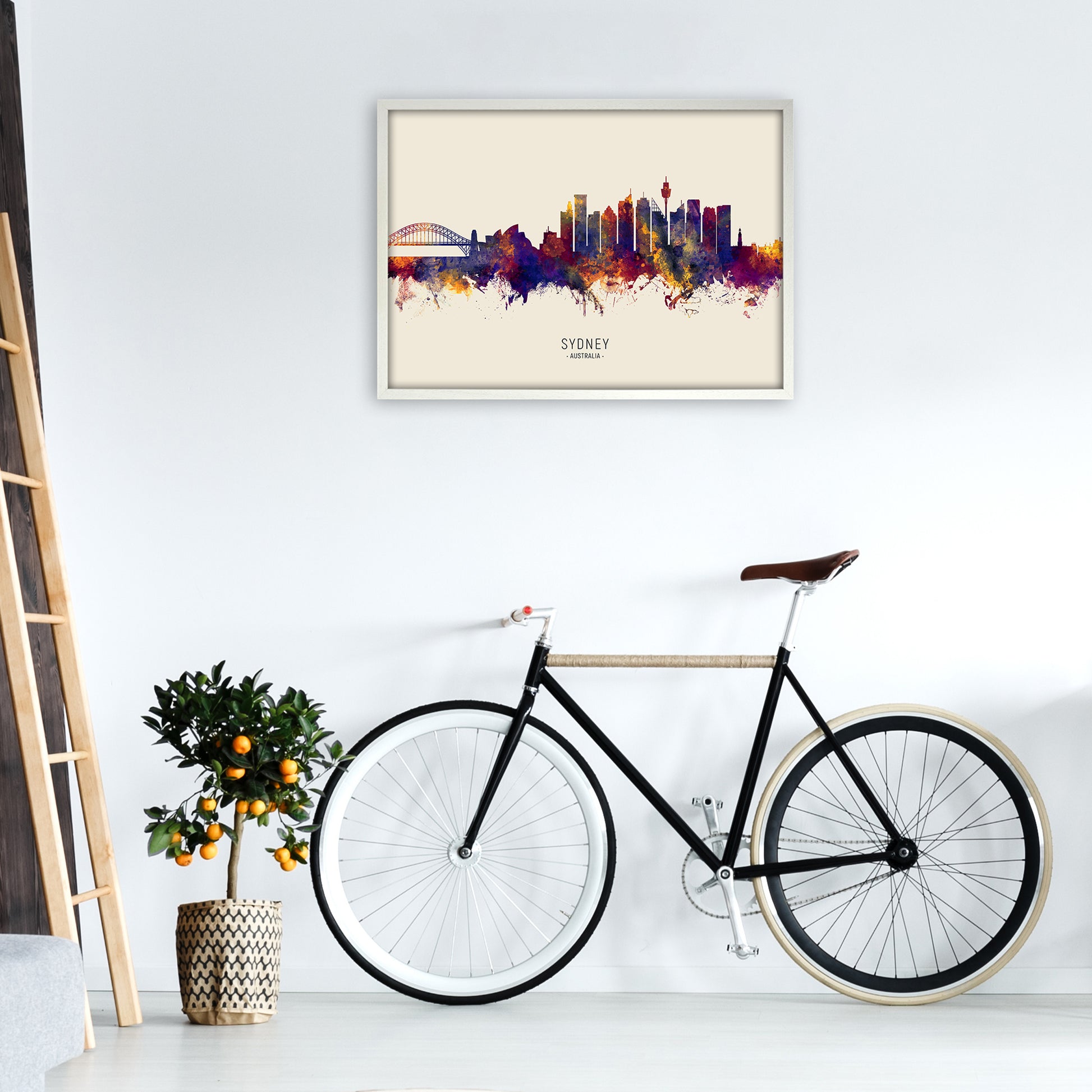 Sydney Australia Skyline Autumn City Name Art Print by Michael Tompsett A1 Oak Frame