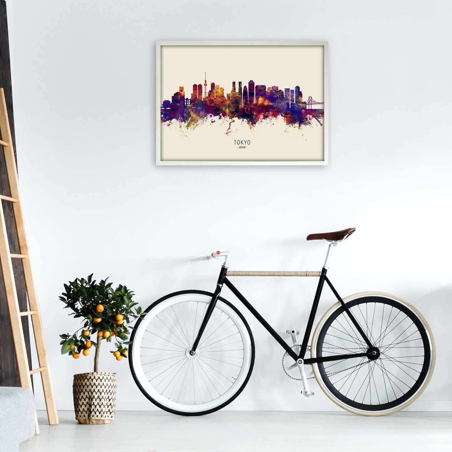 Tokyo Japan Skyline Autumn City Name Art Print by Michael Tompsett A1 Oak Frame