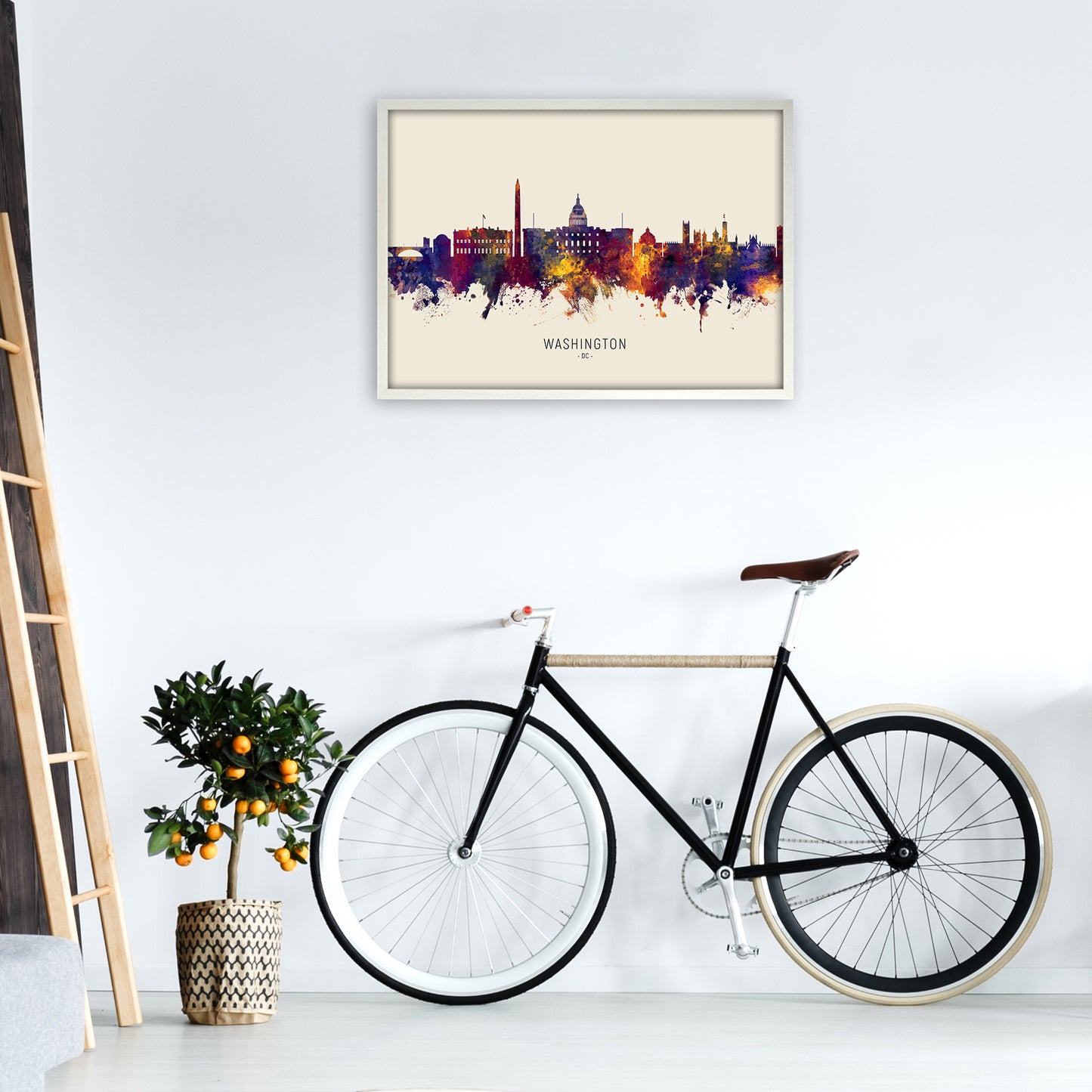 Washington Dc Skyline Autumn City Name Art Print by Michael Tompsett A1 Oak Frame