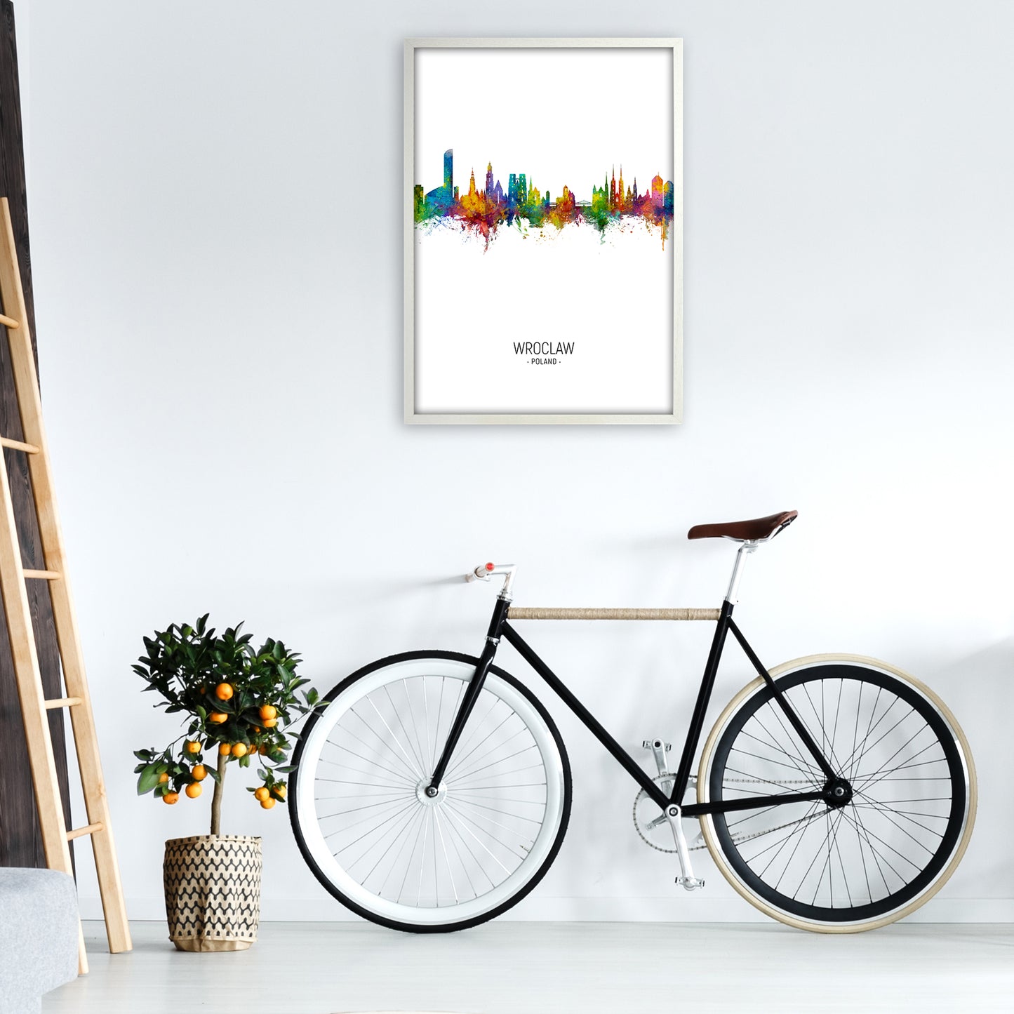 Wroclaw Poland Skyline Portrait Art Print by Michael Tompsett A1 Oak Frame