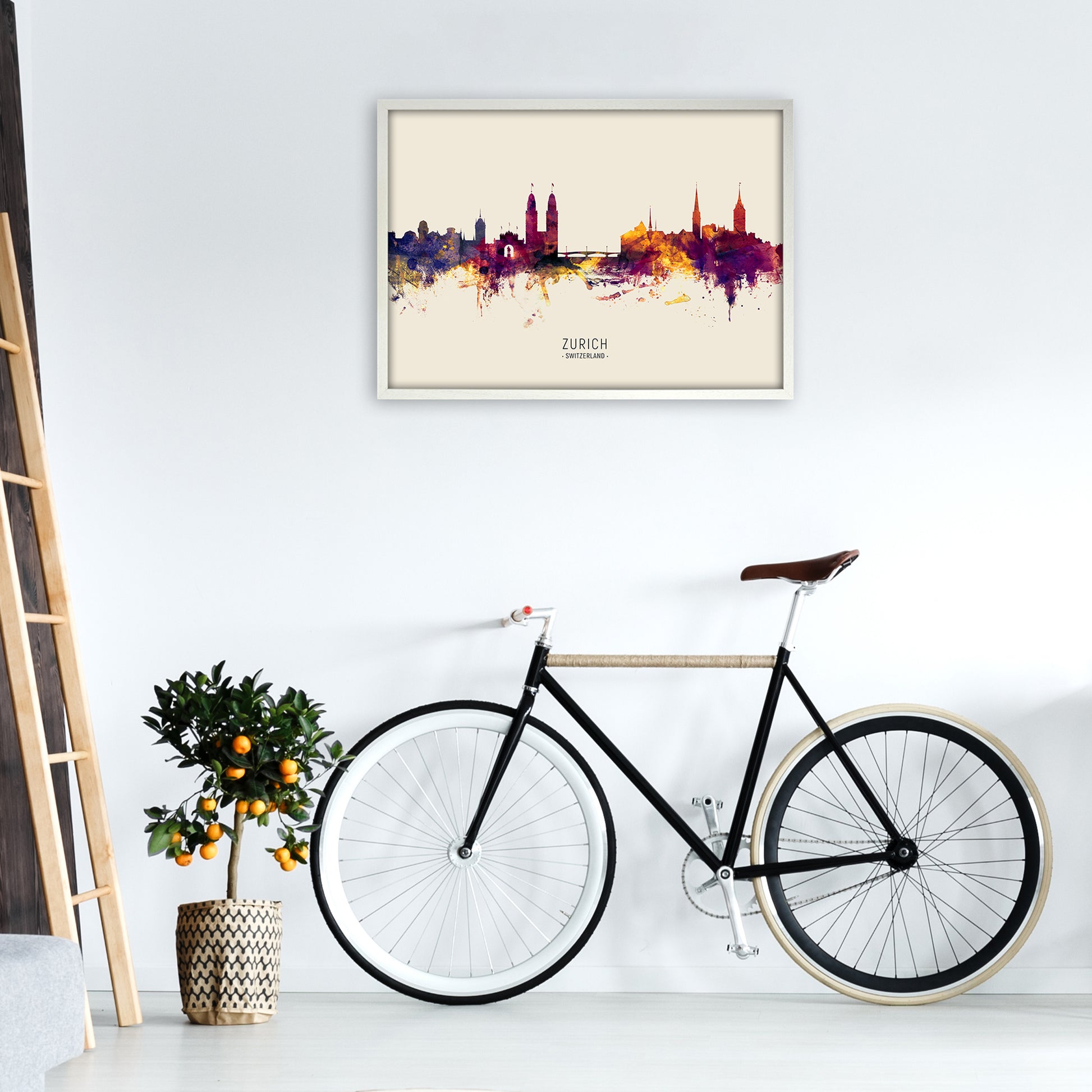 Zurich Switzerland Skyline Autumn City Name Art Print by Michael Tompsett A1 Oak Frame