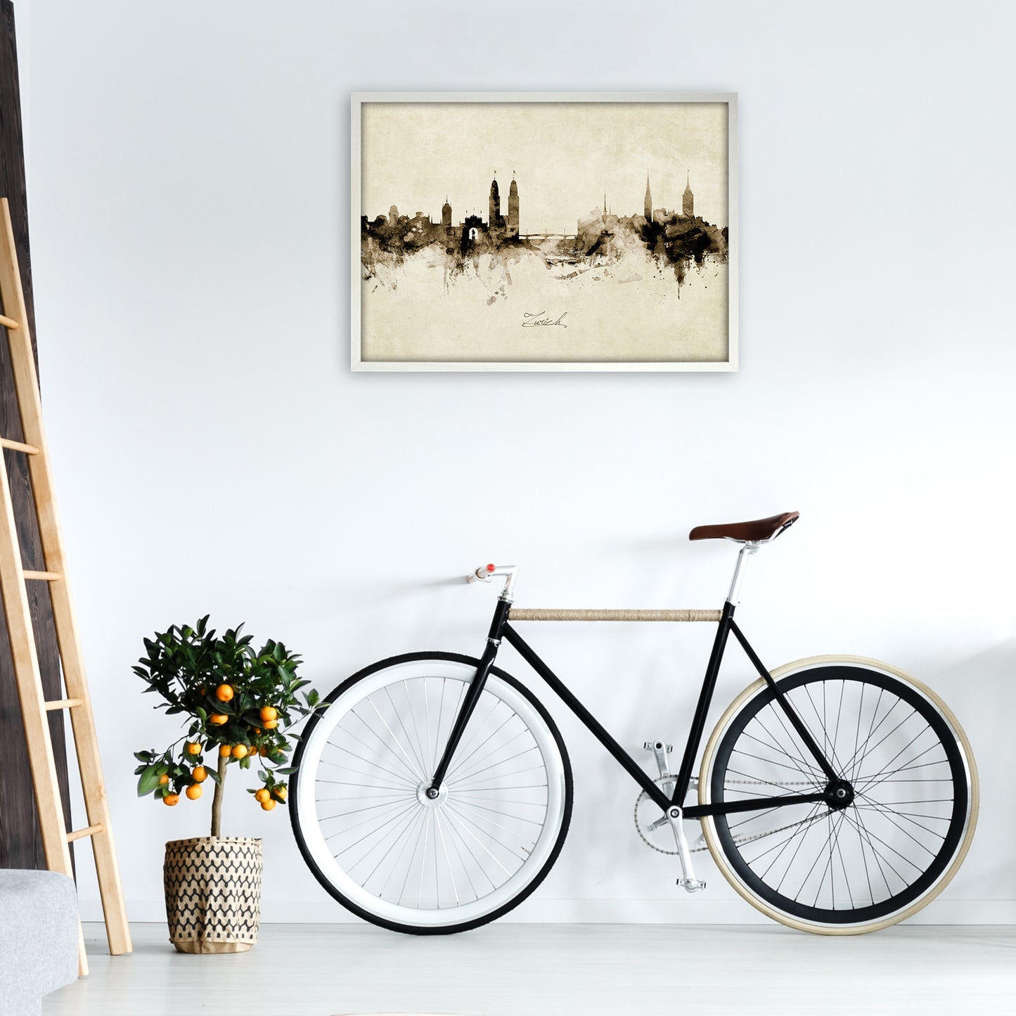 Zurich Switzerland Skyline Vintage Art Print by Michael Tompsett A1 Oak Frame