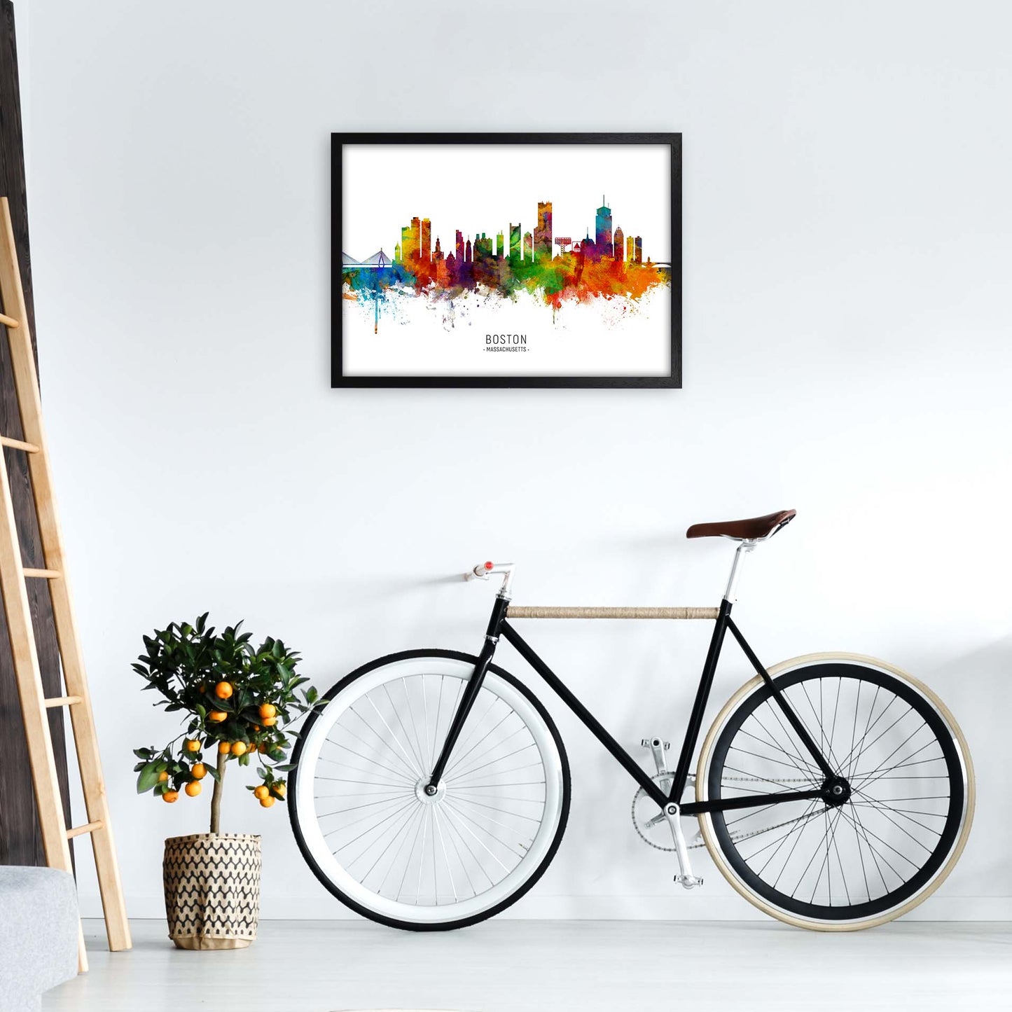 Boston Massachusetts Skyline Art Print by Michael Tompsett A2 White Frame