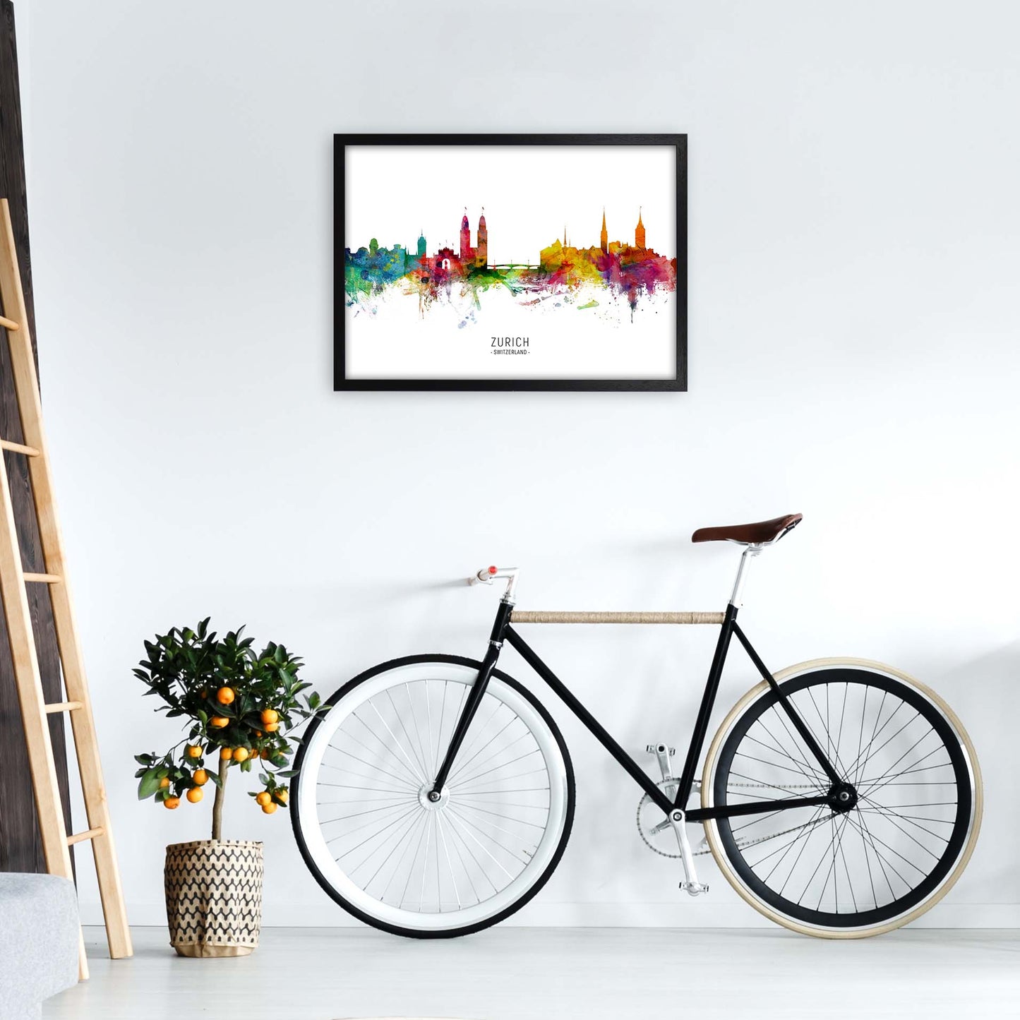 Zurich Switzerland Skyline Art Print by Michael Tompsett A2 White Frame