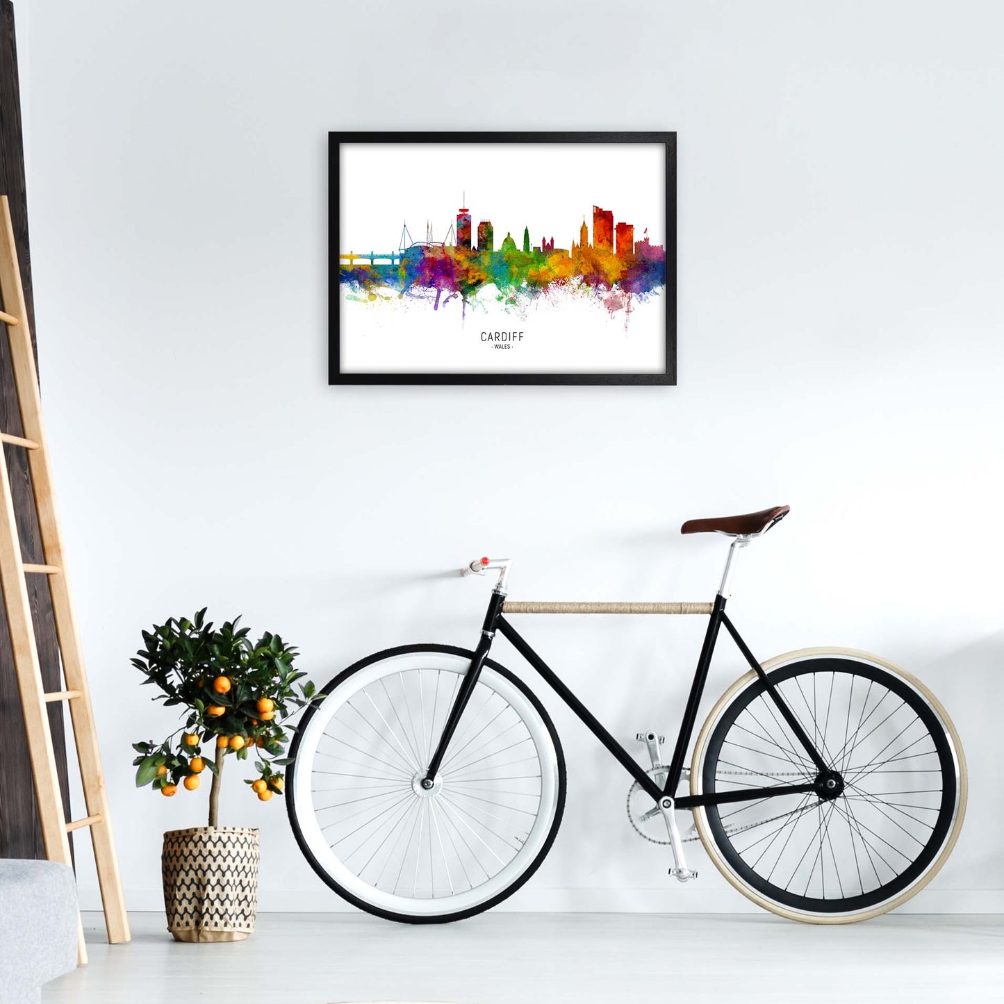 Cardiff Wales Skyline Art Print by Michael Tompsett A2 White Frame