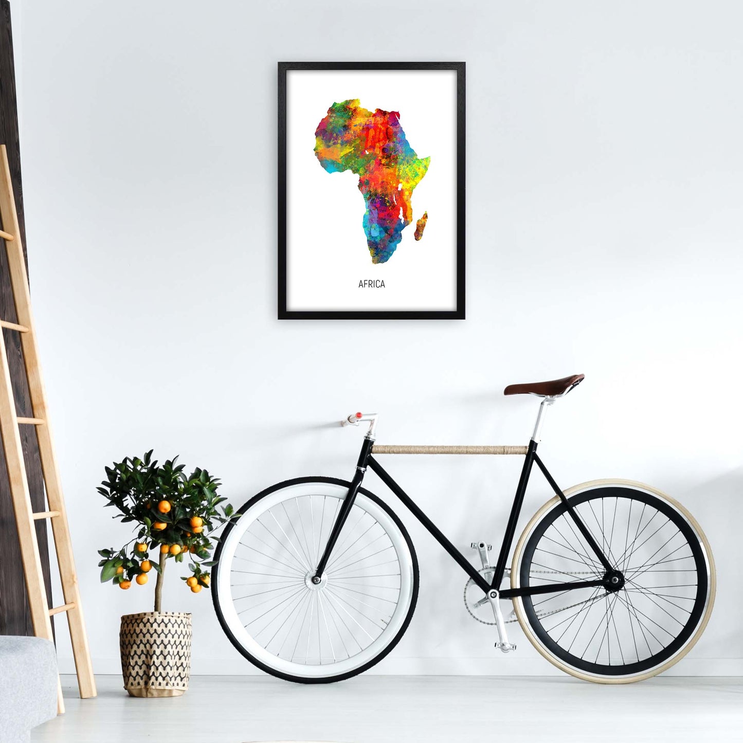 Africa Watercolour Map Art Print by Michael Tompsett A2 White Frame