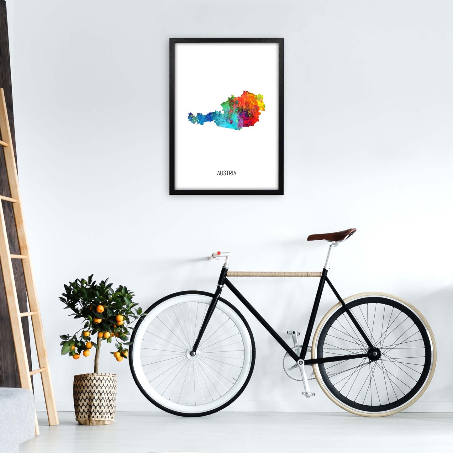 Austria Watercolour Map Art Print by Michael Tompsett A2 White Frame