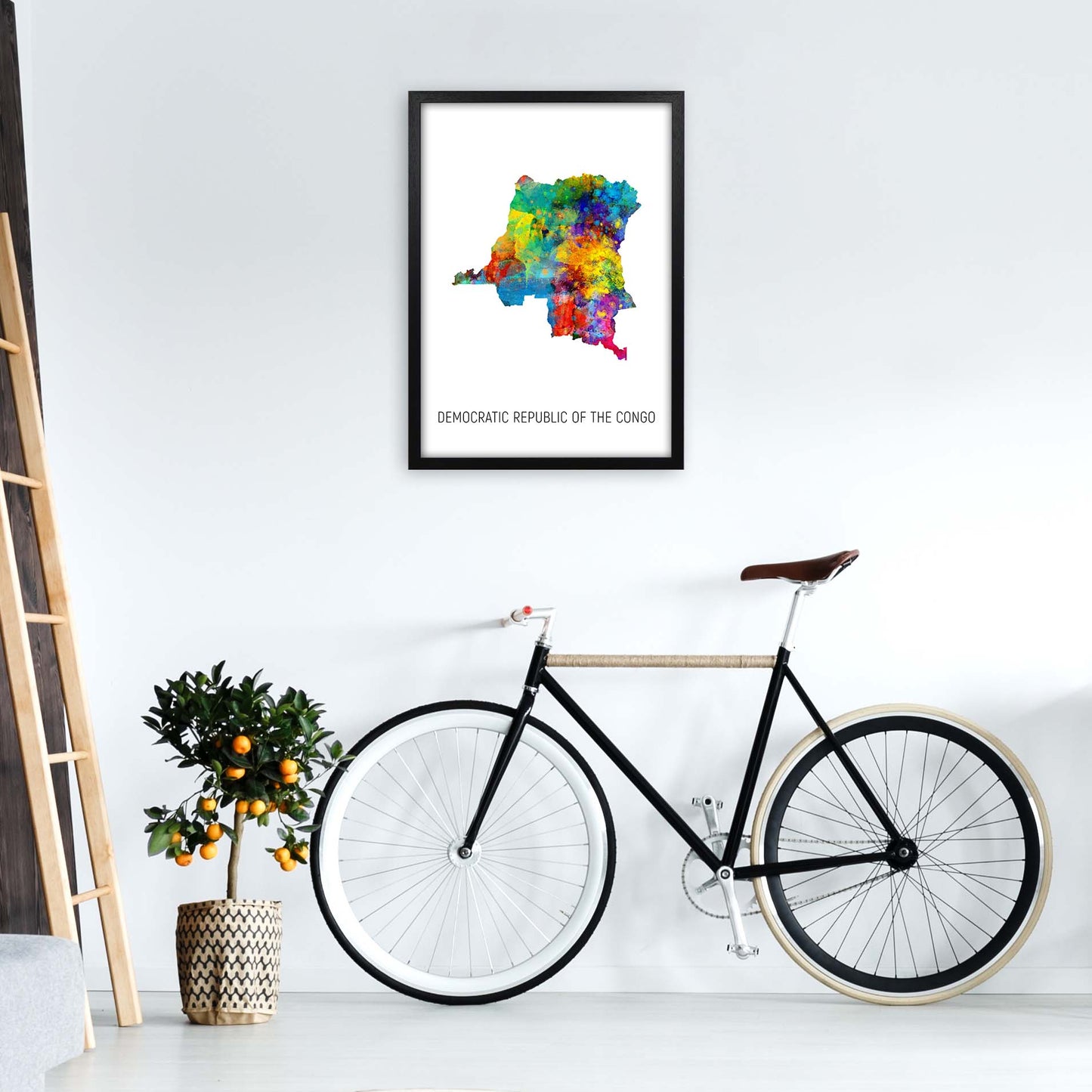 Democratic Republic Of The Congo Watercolour Map by Michael Tompsett A2 White Frame