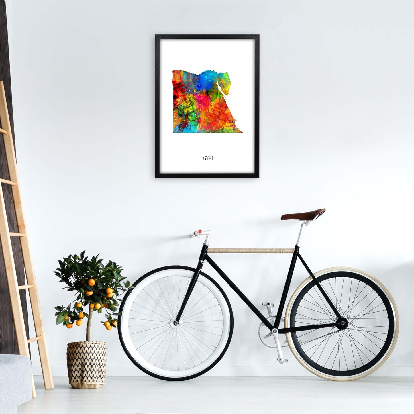 Egypt Watercolour Map Art Print by Michael Tompsett A2 White Frame