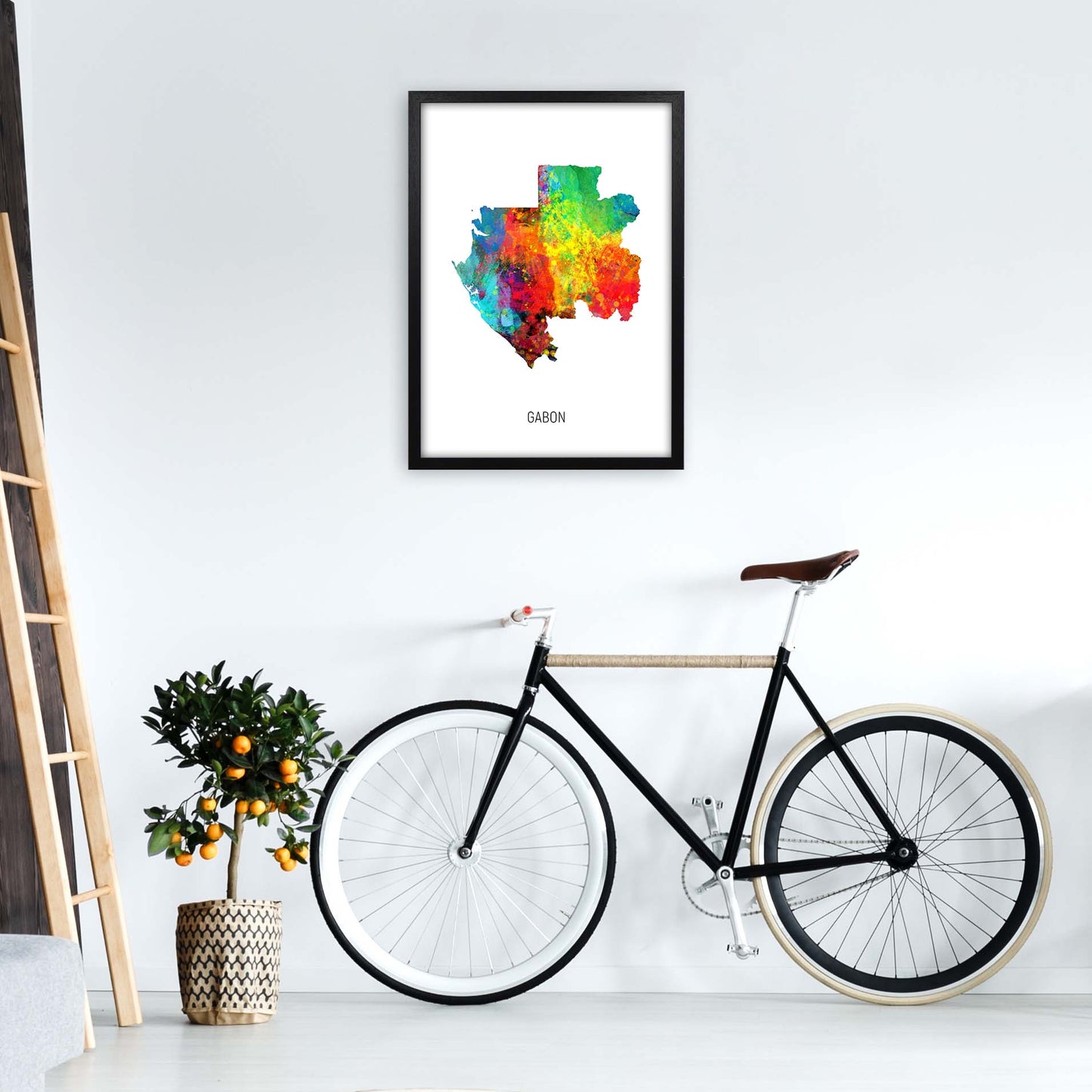Gabon Watercolour Map Art Print by Michael Tompsett A2 White Frame