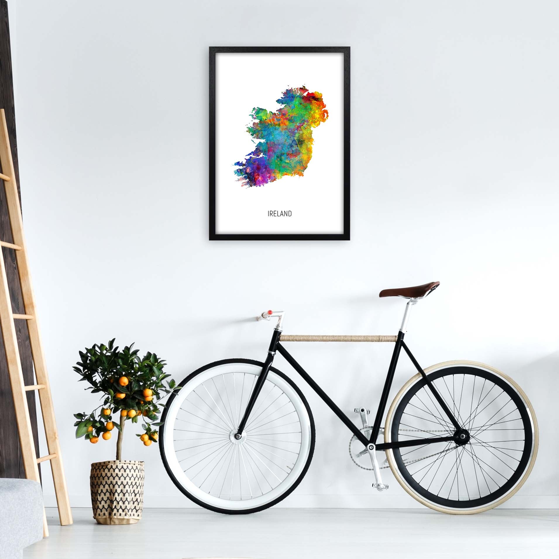 Ireland Watercolour Map Art Print by Michael Tompsett A2 White Frame