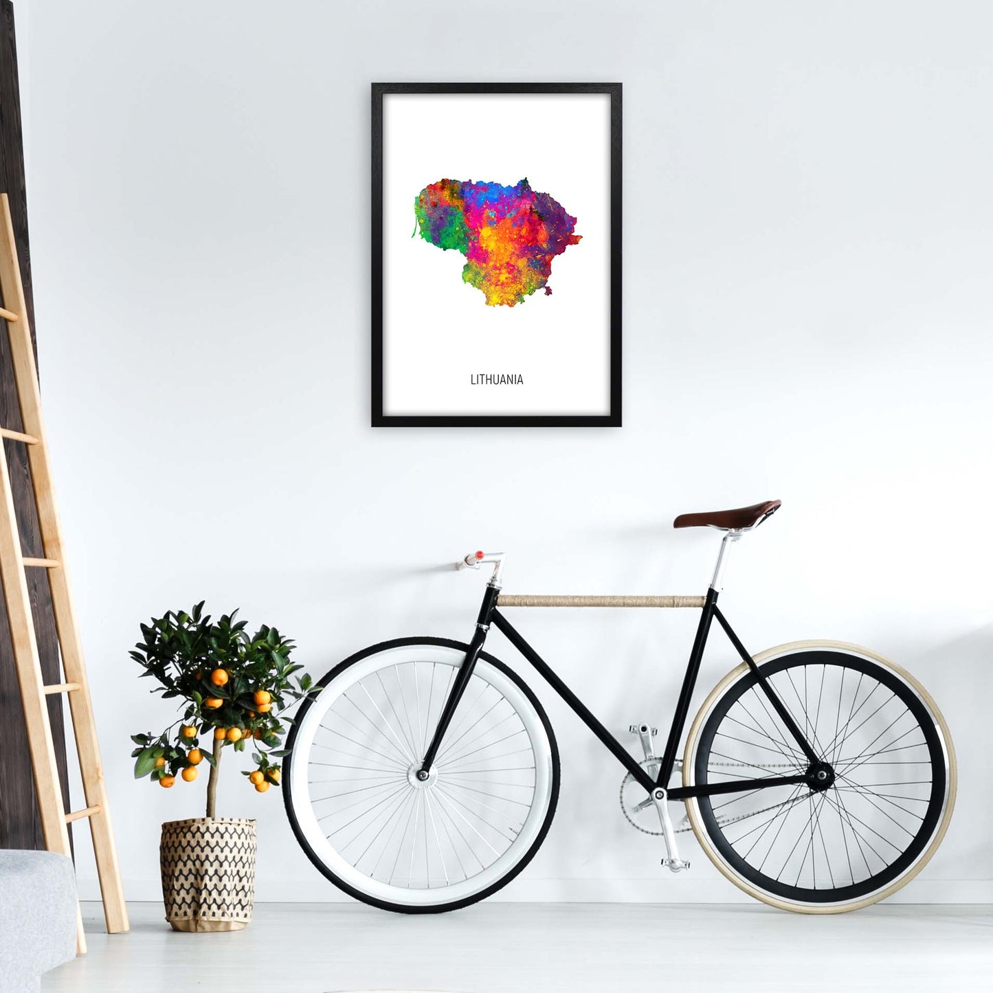 Lithuania Watercolour Map Art Print by Michael Tompsett A2 White Frame