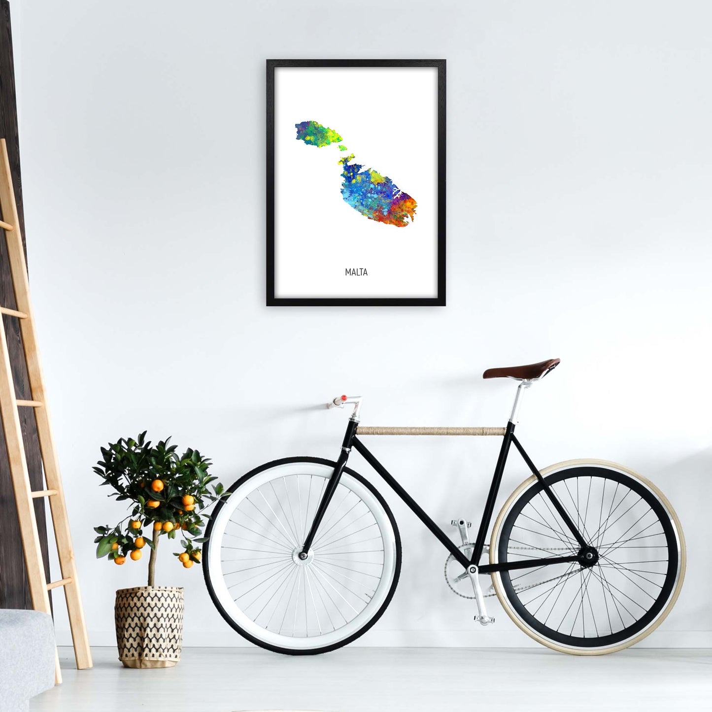 Malta Watercolour Map Art Print by Michael Tompsett A2 White Frame