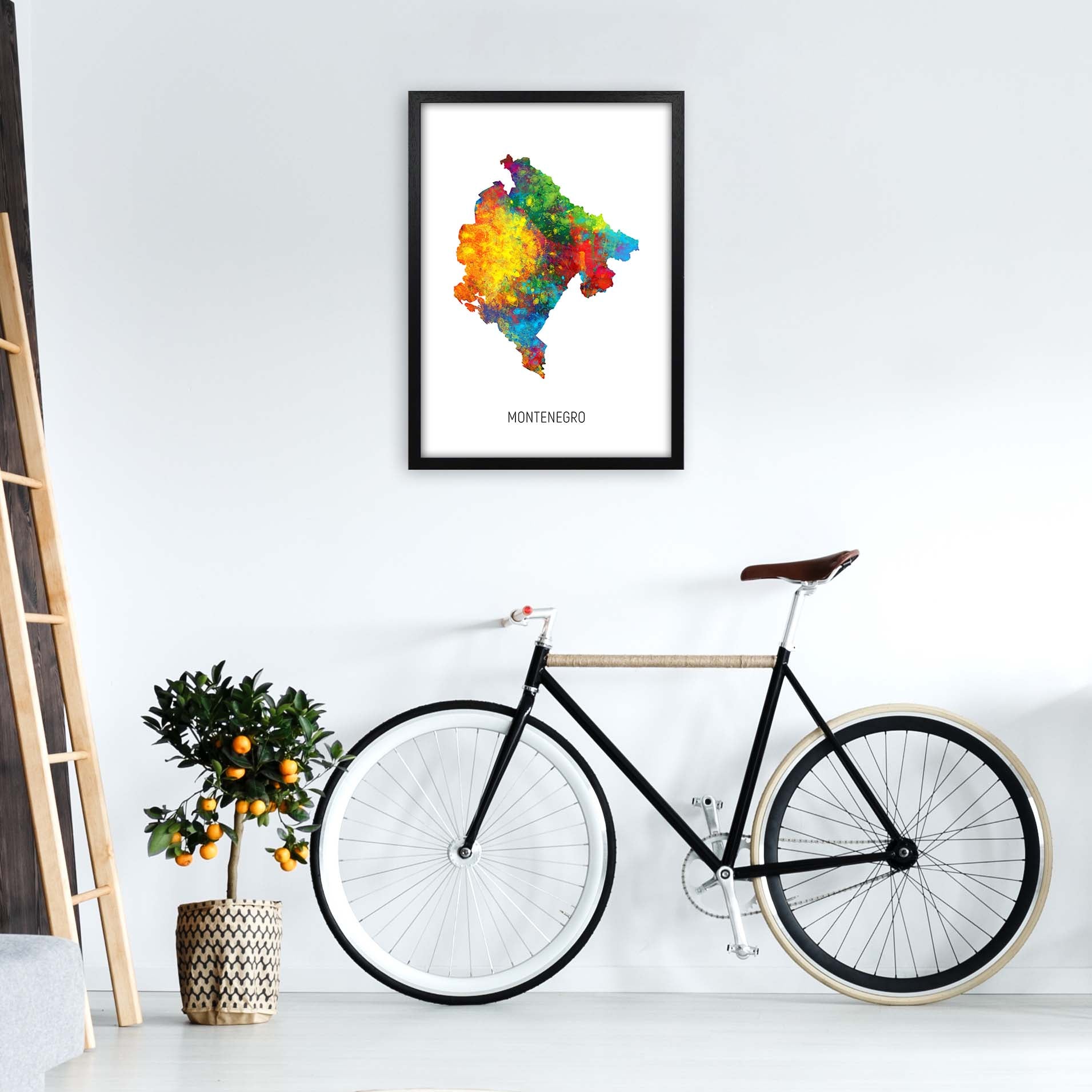 Montenegro Watercolour Map Art Print by Michael Tompsett A2 White Frame