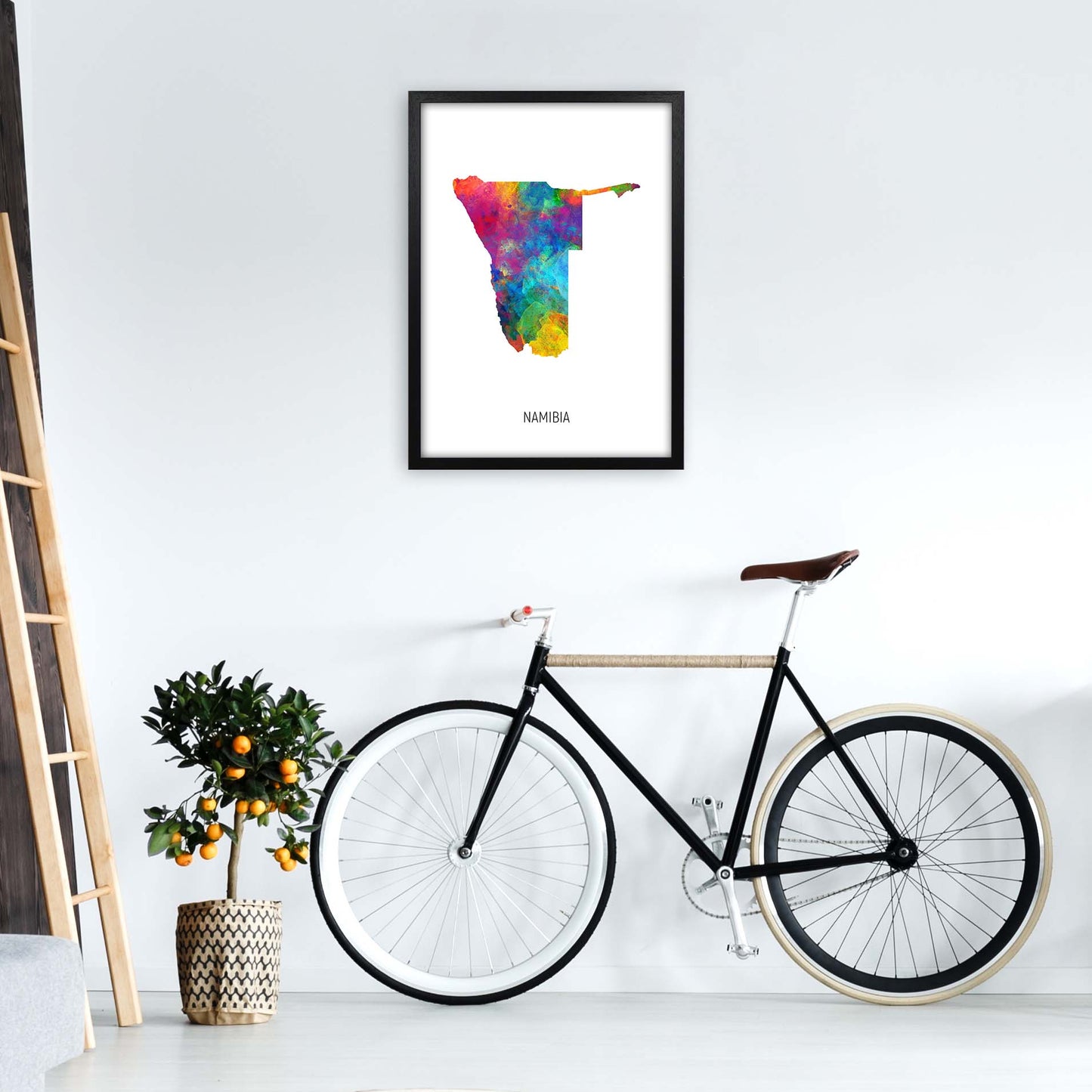 Namibia Watercolour Map Art Print by Michael Tompsett A2 White Frame