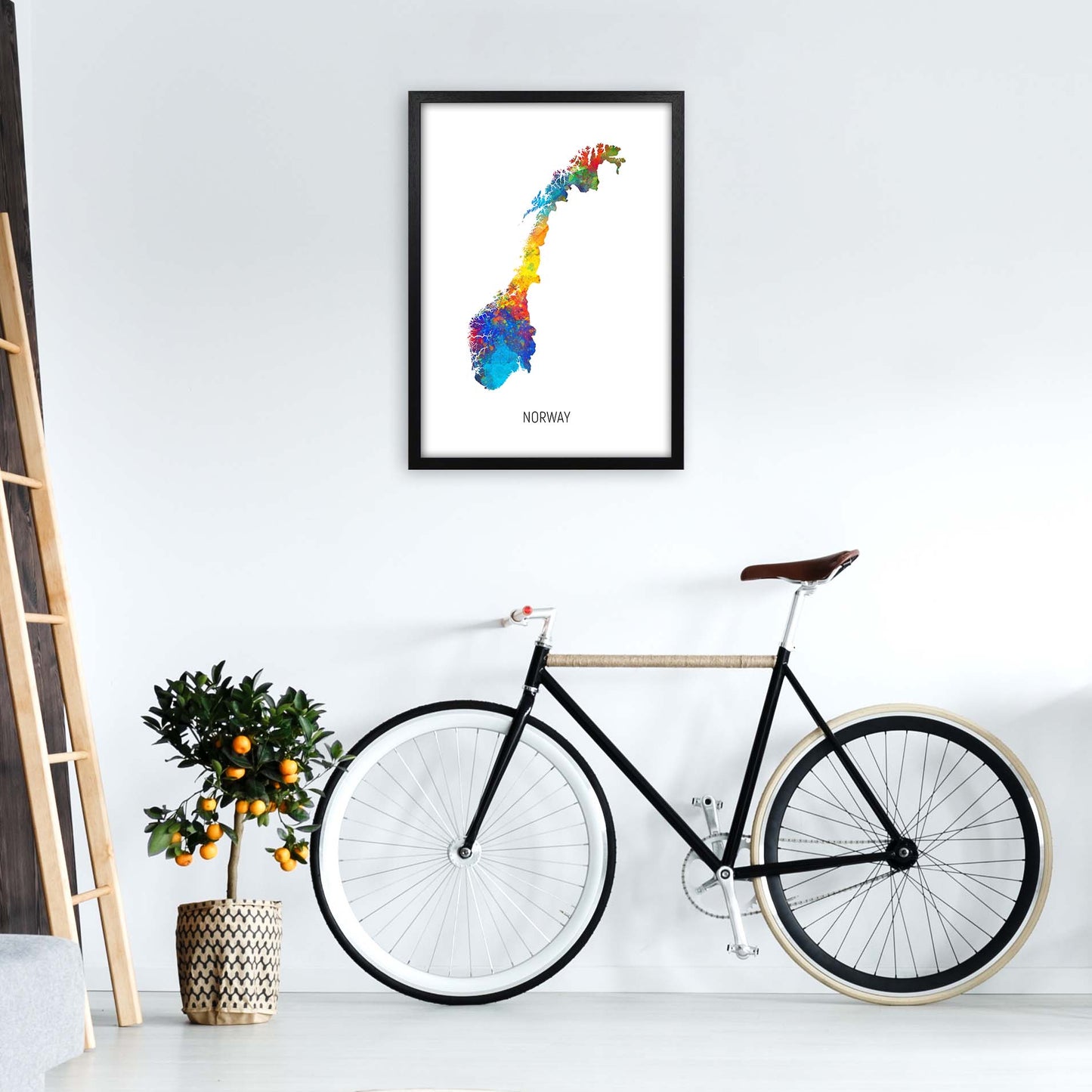 Norway Watercolour Map Art Print by Michael Tompsett A2 White Frame