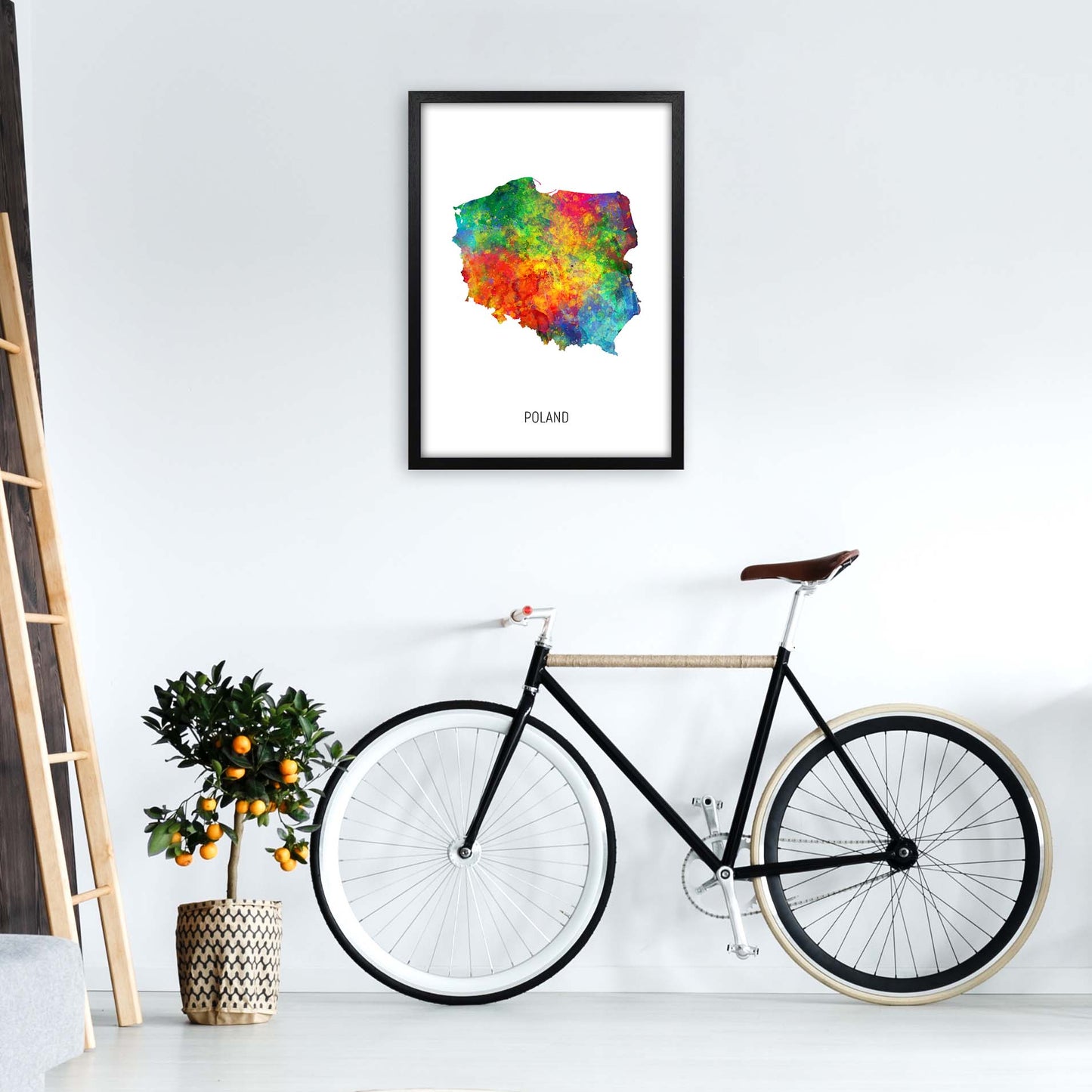 Poland Watercolour Map Art Print by Michael Tompsett A2 White Frame