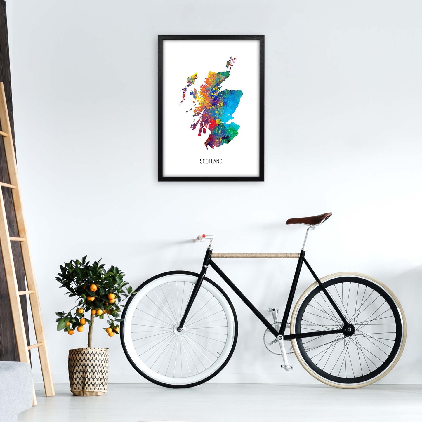 Scotland Watercolour Map Art Print by Michael Tompsett A2 White Frame