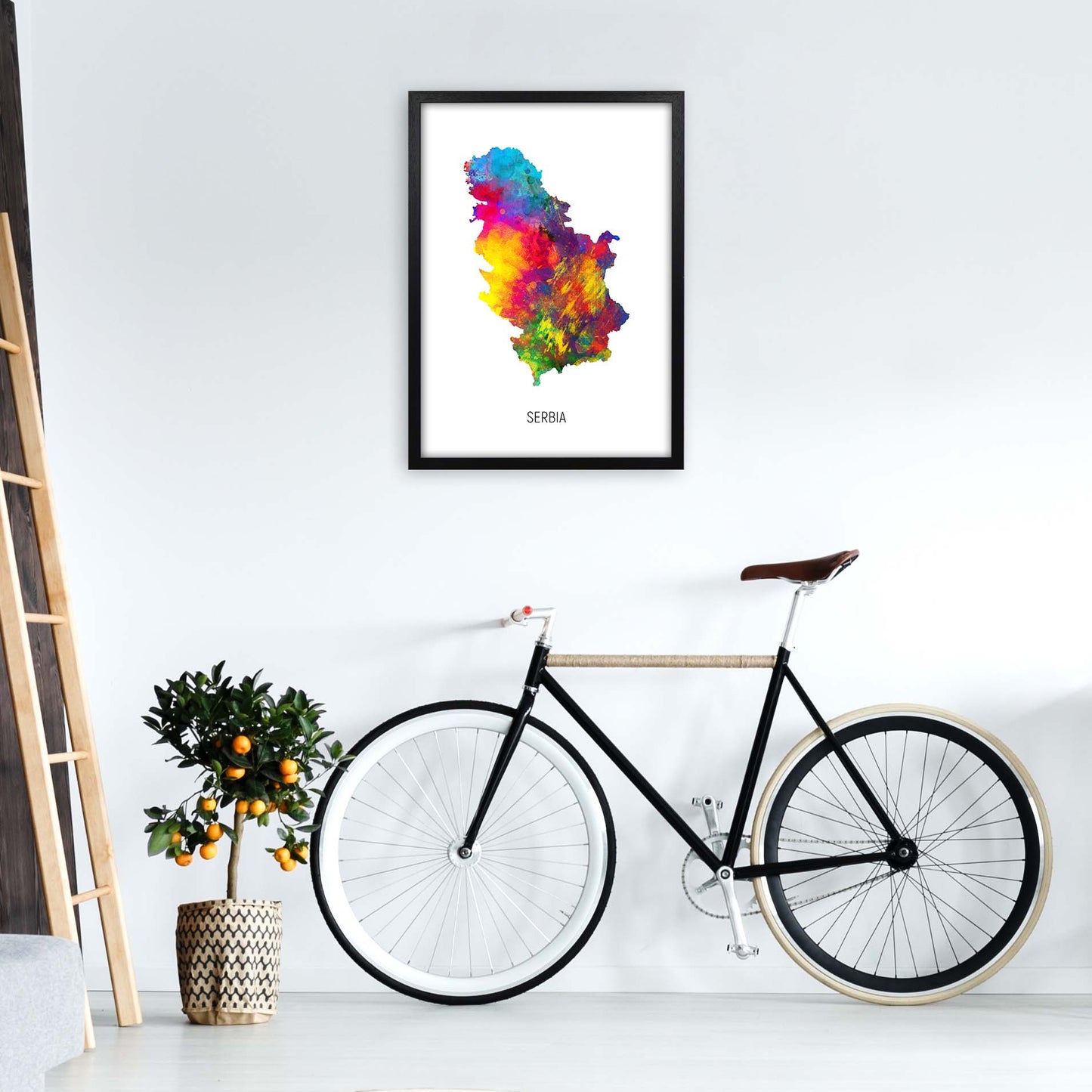 Serbia Watercolour Map Art Print by Michael Tompsett A2 White Frame