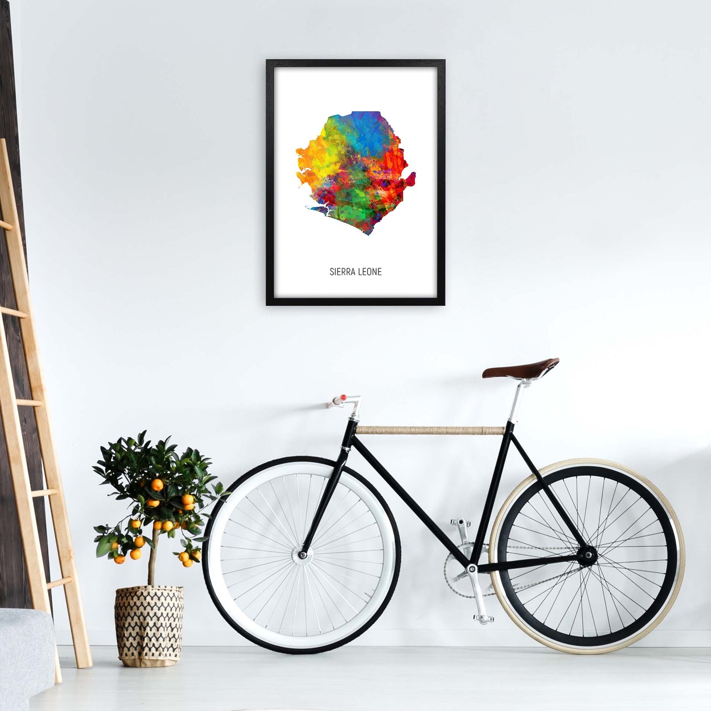 Sierra Leone Watercolour Map Art Print by Michael Tompsett A2 White Frame