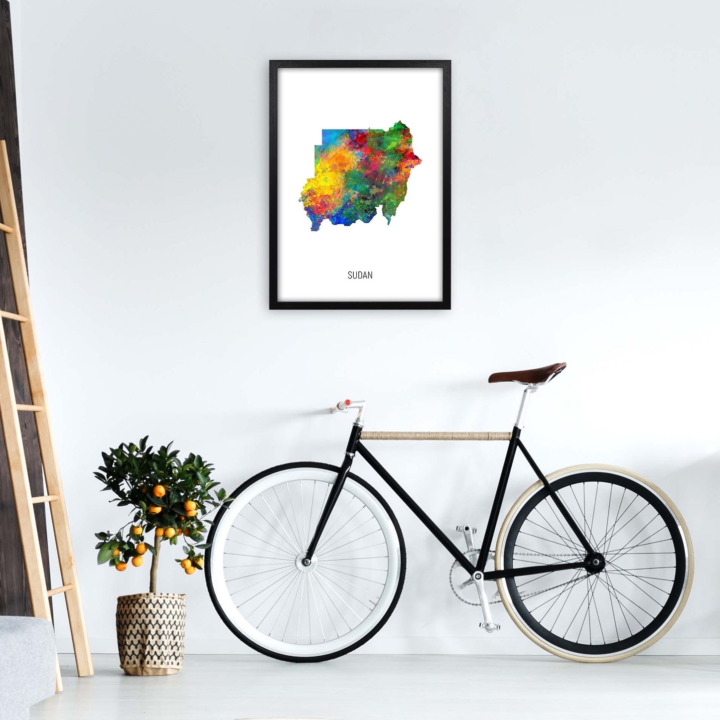 Sudan Watercolour Map Art Print by Michael Tompsett A2 White Frame