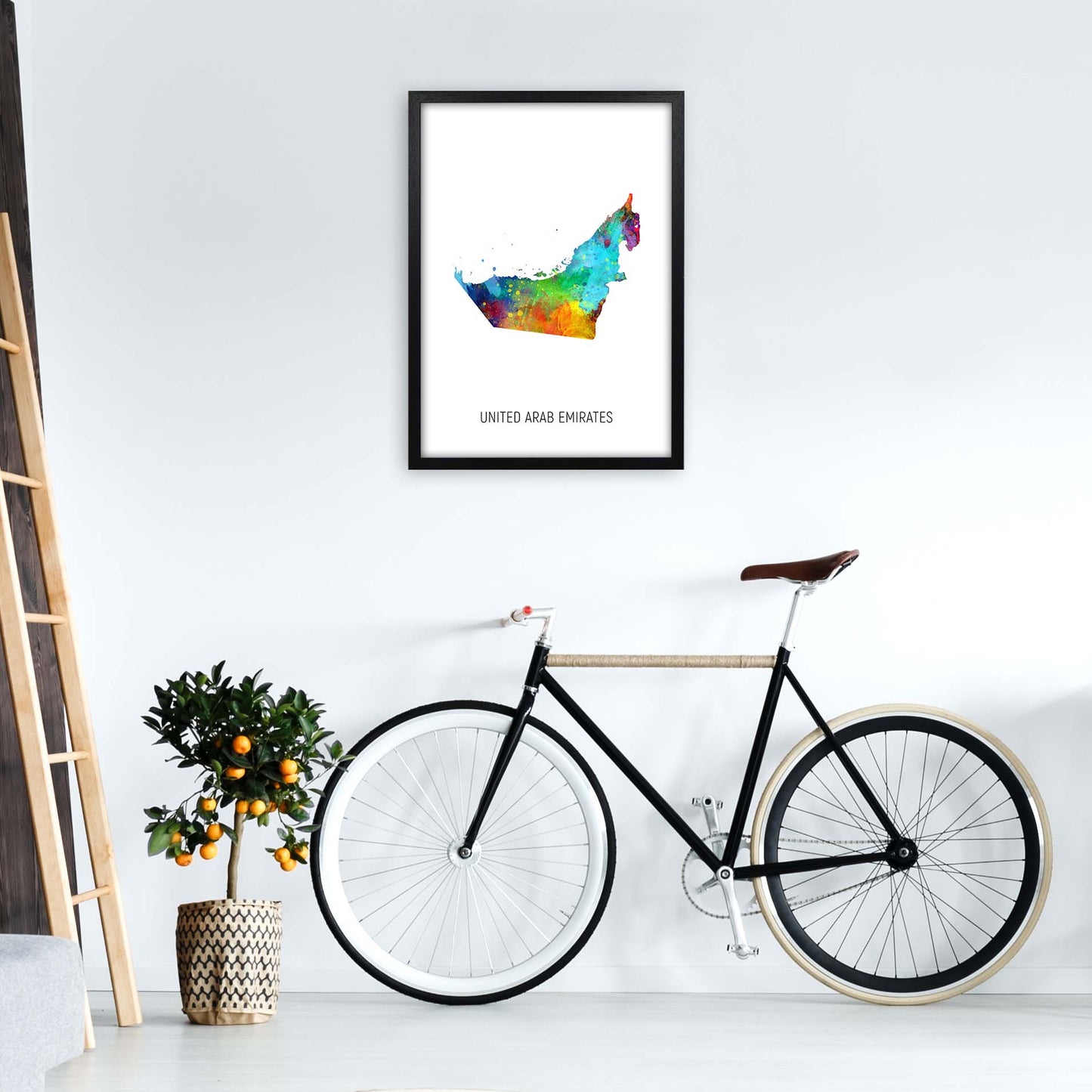 United Arab Emirates Watercolour Map by Michael Tompsett A2 White Frame