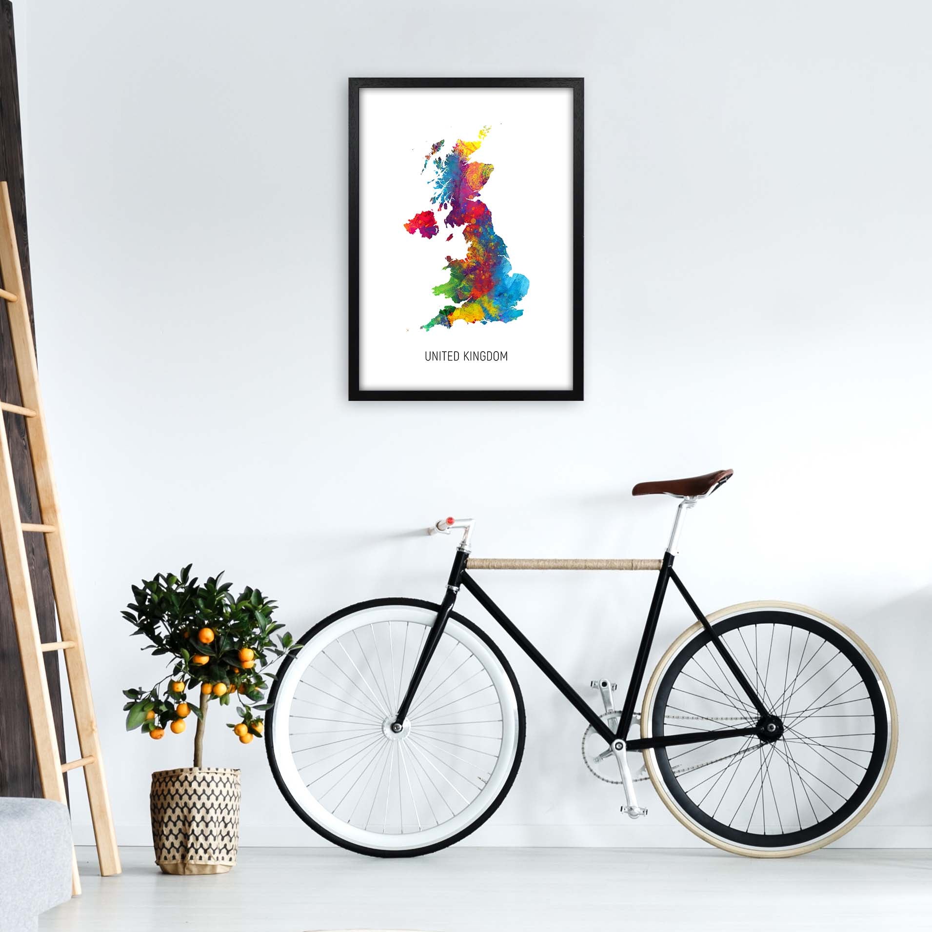 United Kingdom Watercolour Map Art Print by Michael Tompsett A2 White Frame