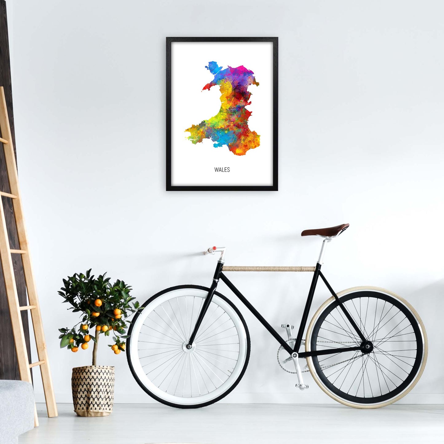 Wales Watercolour Map Art Print by Michael Tompsett A2 White Frame