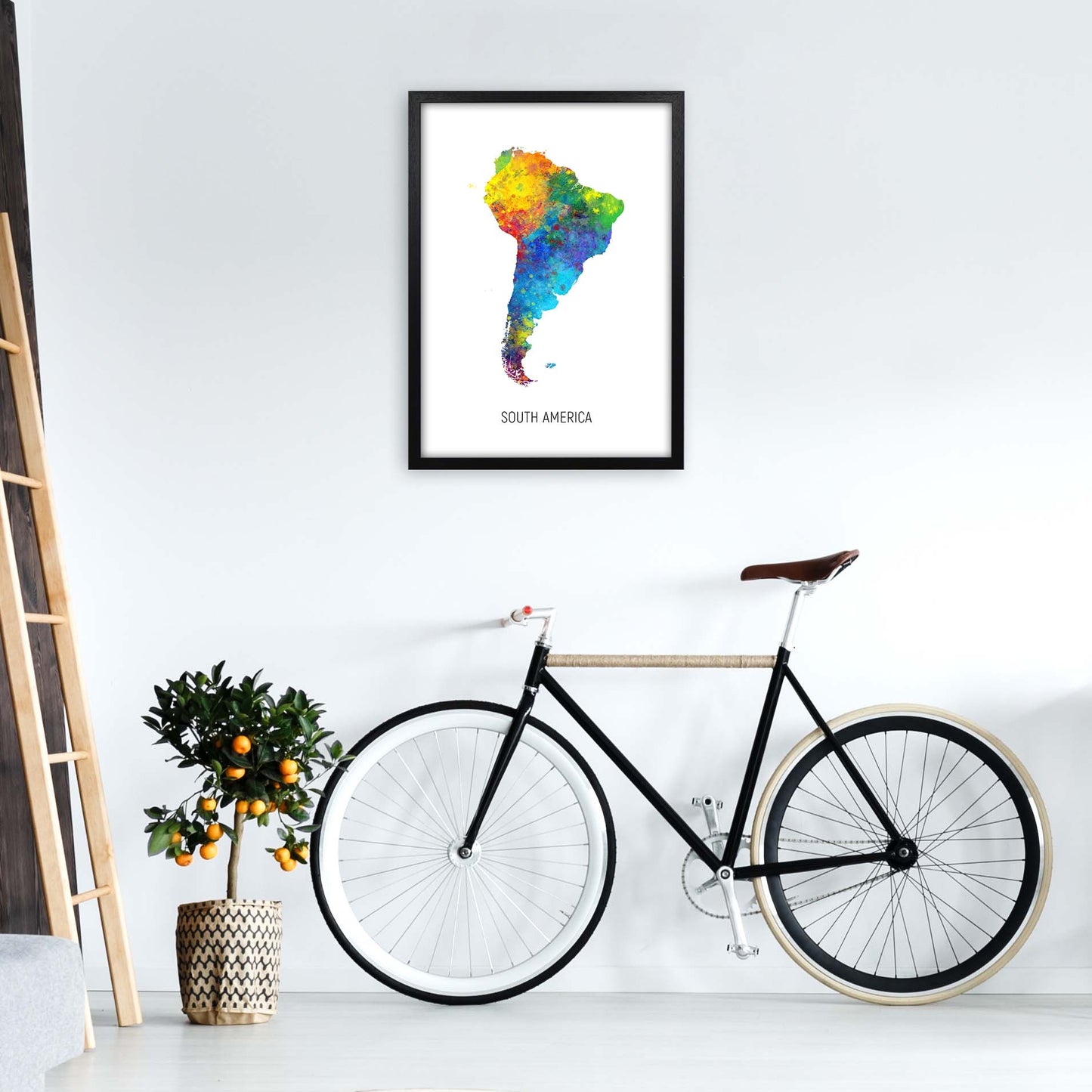 South America Watercolour Map Art Print by Michael Tompsett A2 White Frame