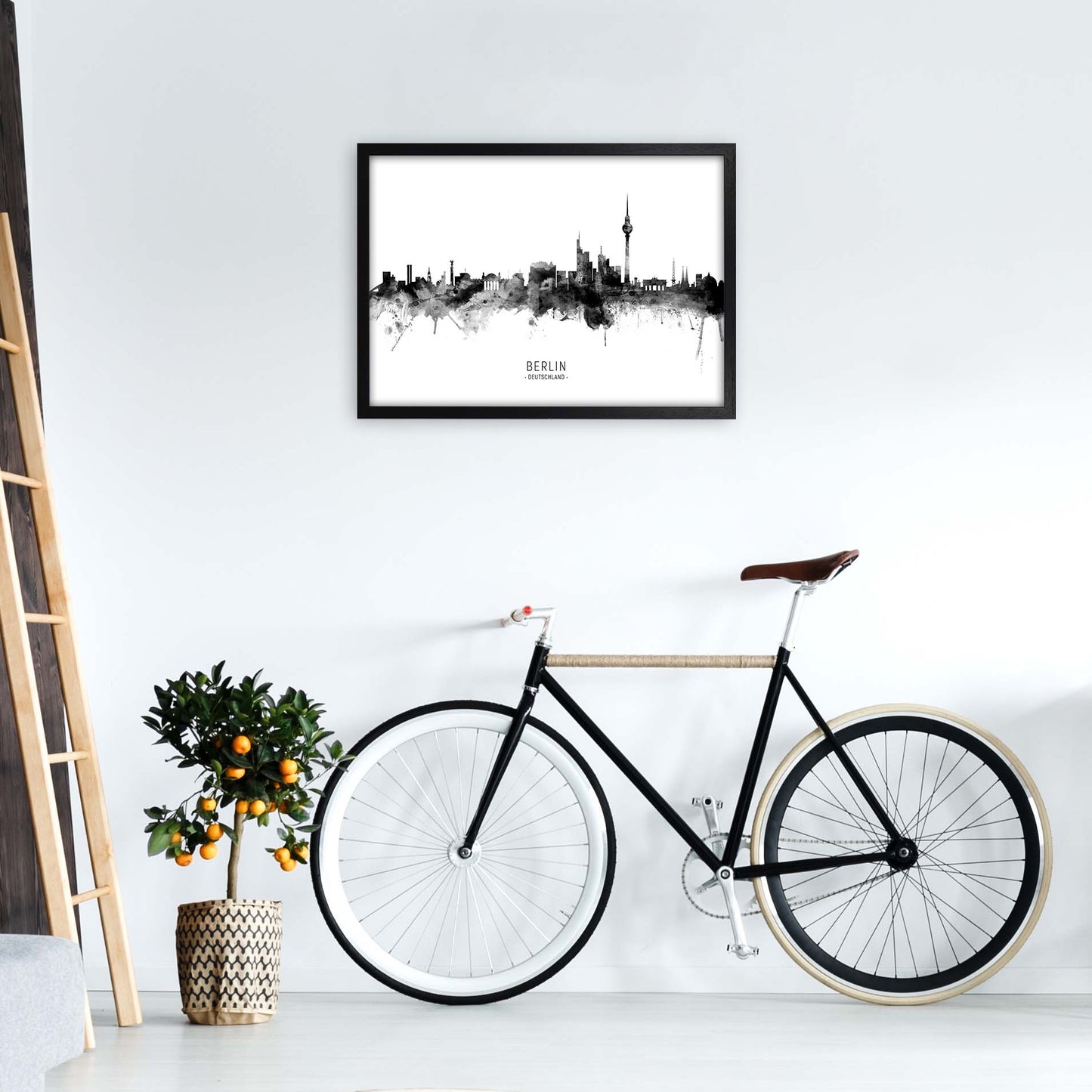Berlin Germany Skyline Black White City Name by Michael Tompsett A2 White Frame