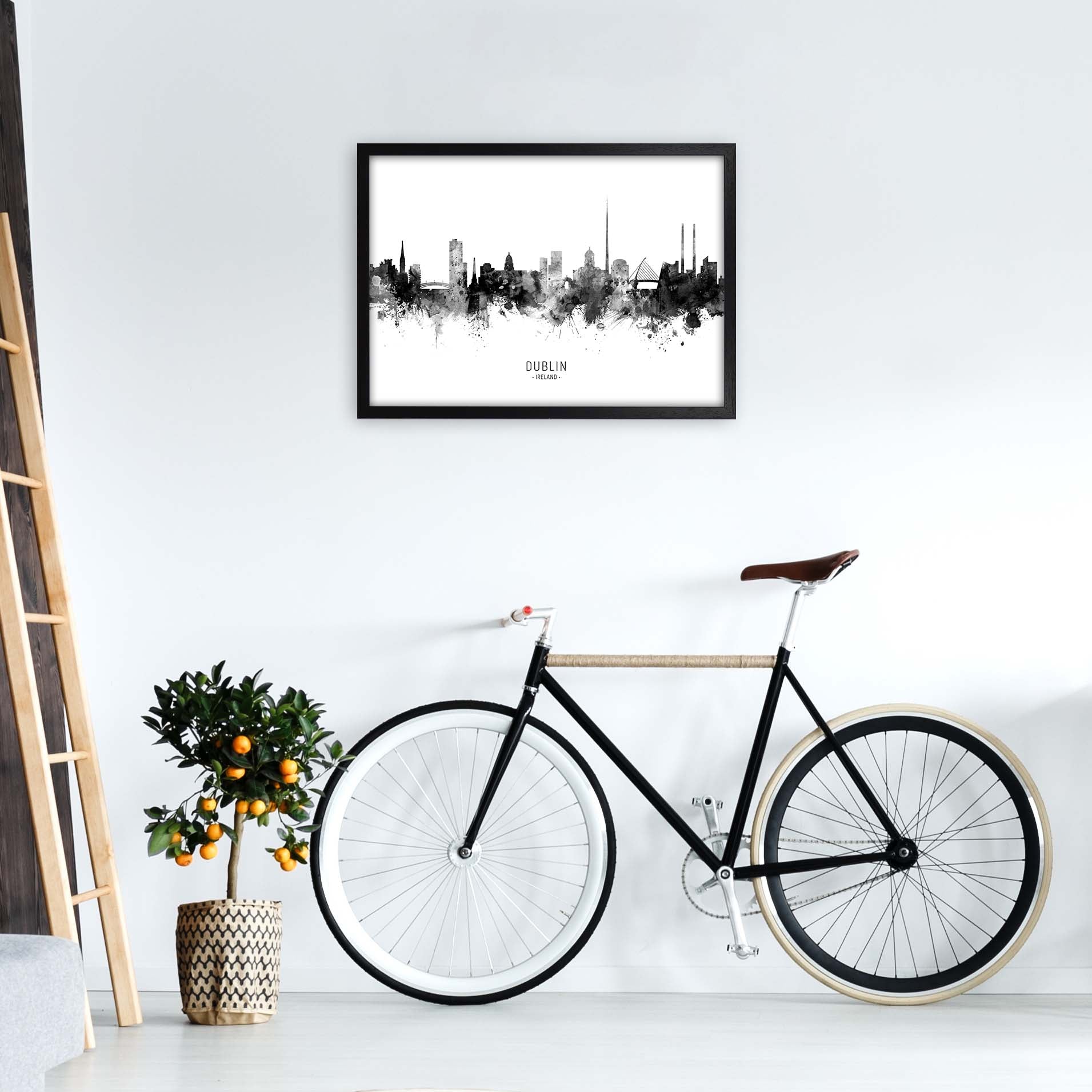 Dublin Ireland Skyline Black White City Name  by Michael Tompsett A2 White Frame