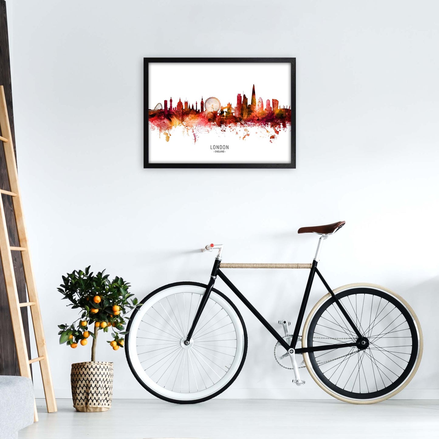 London England Skyline Red City Name  by Michael Tompsett A2 White Frame