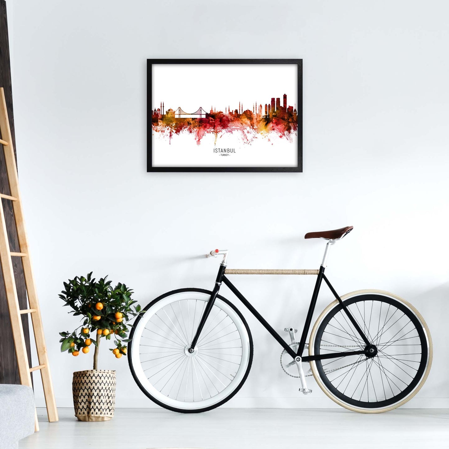 Istanbul Turkey Skyline Red City Name by Michael Tompsett A2 White Frame