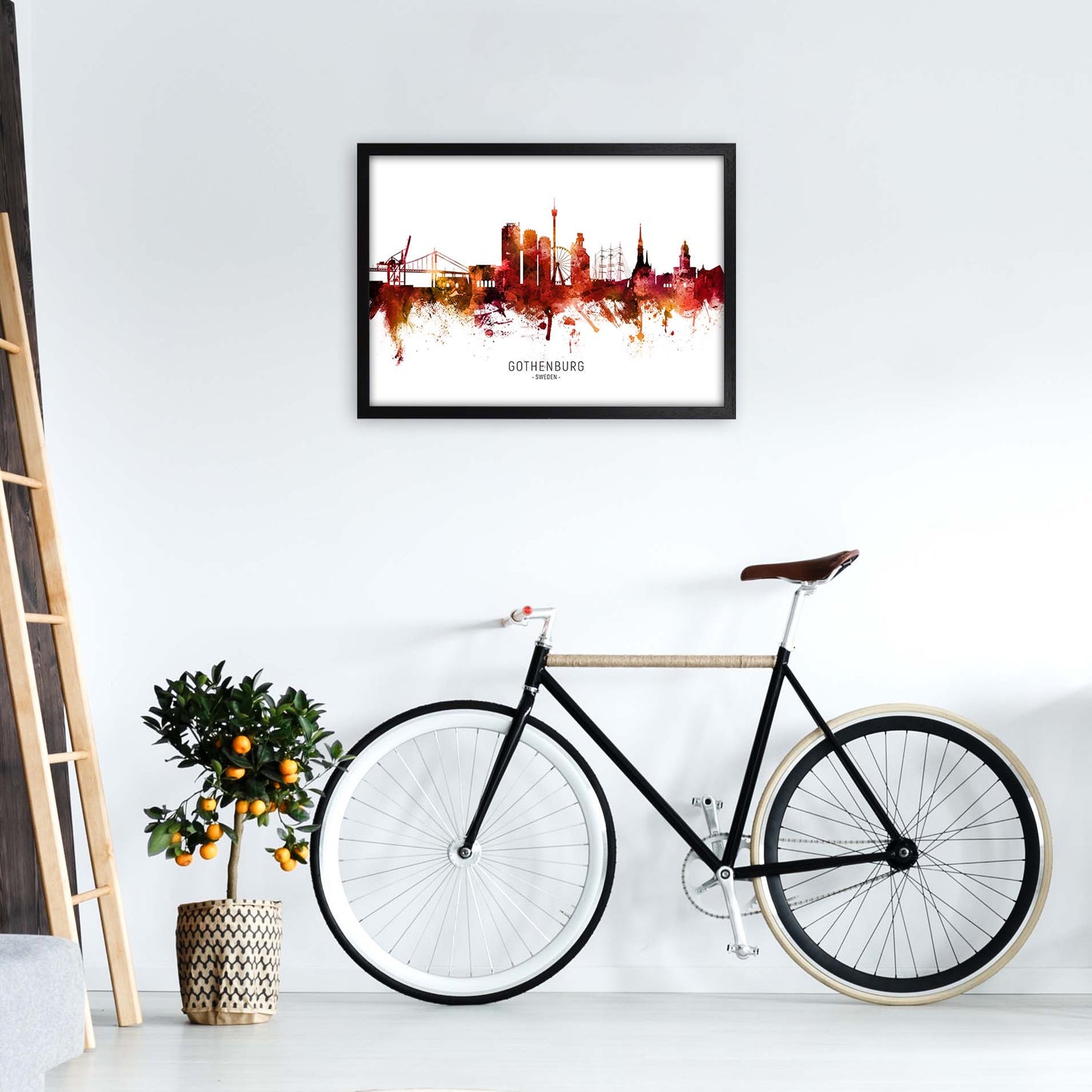 Gothenburg Sweden Skyline Red City Name by Michael Tompsett A2 White Frame