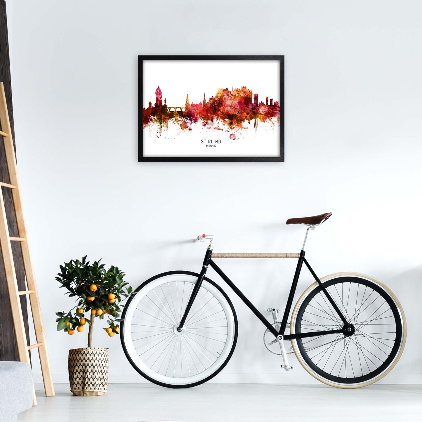 Stirling Scotland Skyline Red City Name by Michael Tompsett A2 White Frame