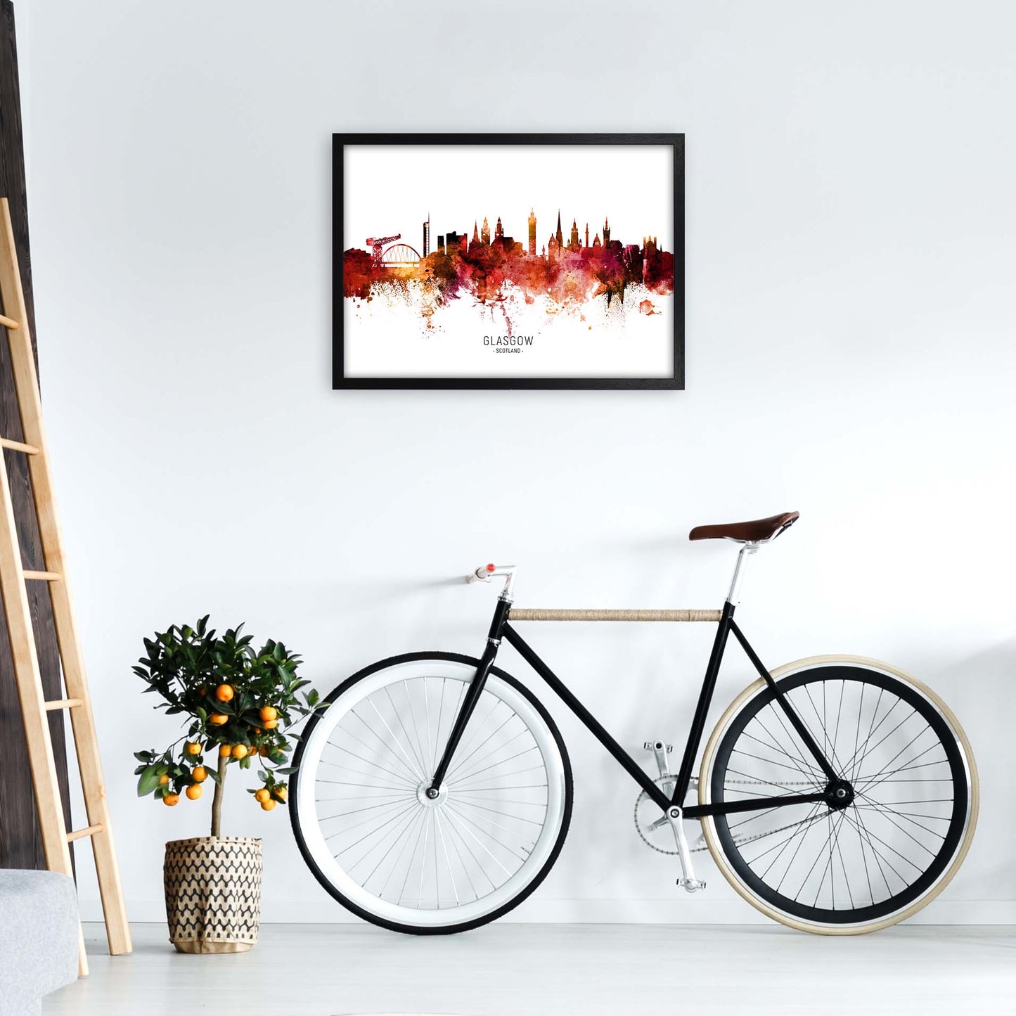 Glasgow Scotland Skyline Red City Name by Michael Tompsett A2 White Frame