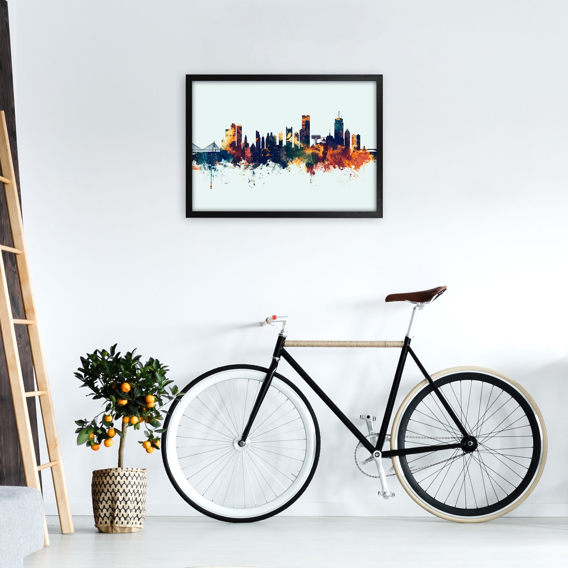 Boston Massachusetts Skyline Blue Orange Art Print by Michael Tompsett A2 White Frame