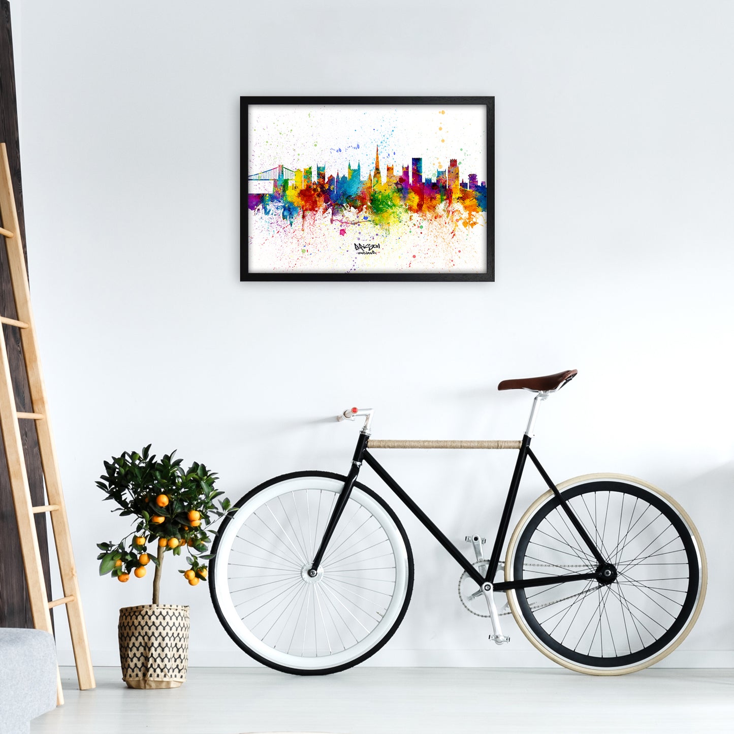 Bristol England Skyline Splash Art Print by Michael Tompsett A2 White Frame
